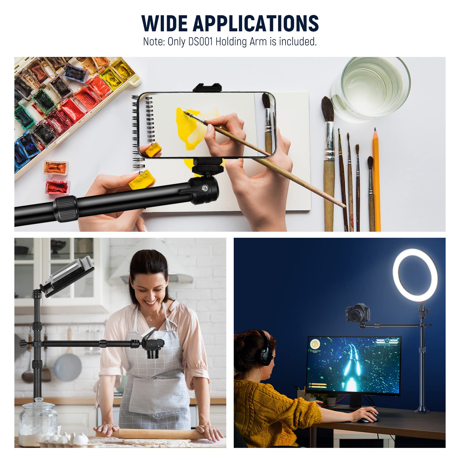 NEEWER NEEWER DS001 Table Overhead Camera Mount Arm Telescopic Extension for Webcam LED Ring Light 11.8-20 inches with Ball Head Mount - View 5 of 7