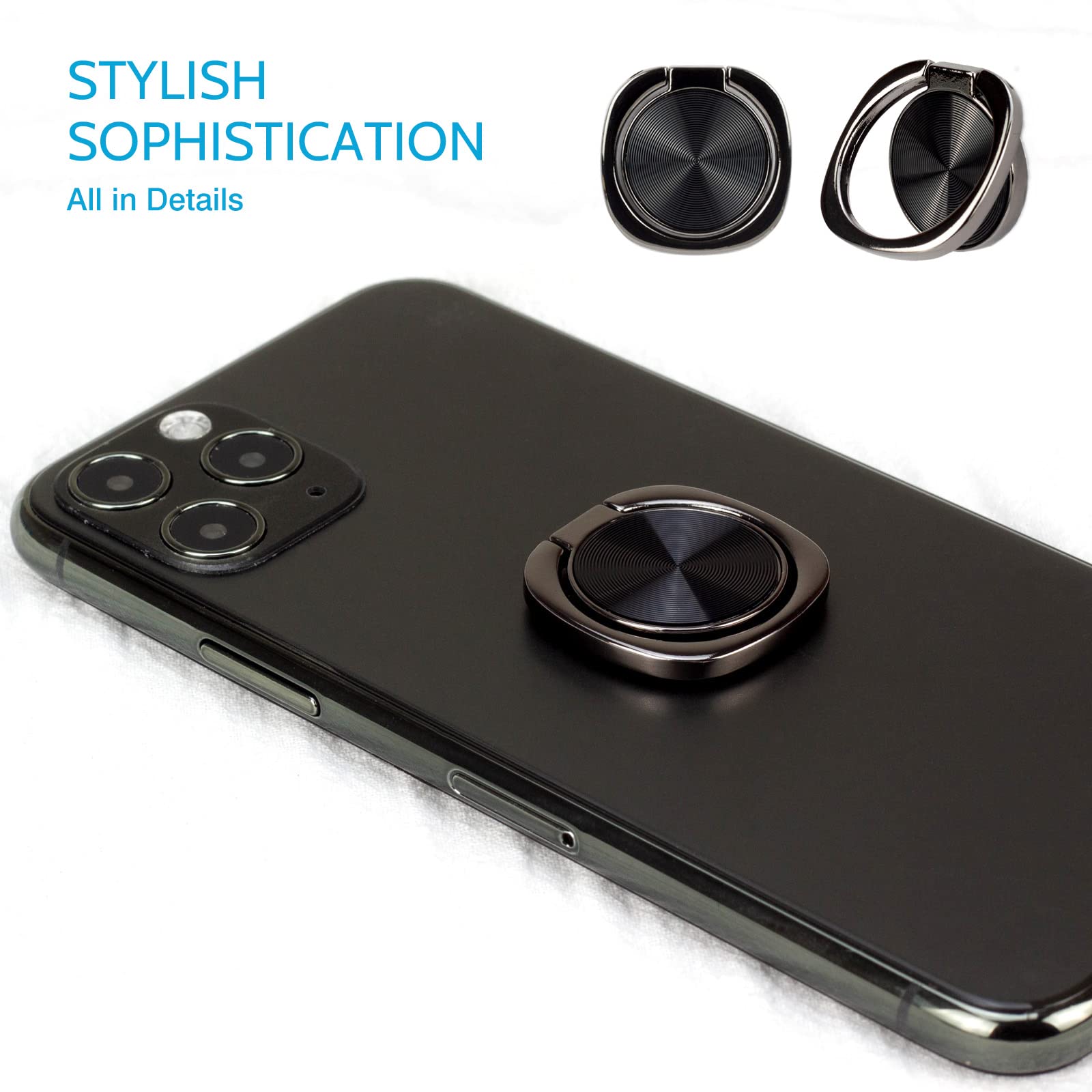 [2 Pack] Rounded CD Texture Cell Phone Ring Holder Stand, 360 Degree Rotation Finger Ring Kickstand with Polished Metal Phone Grip, Smartphone - View 2 of 8