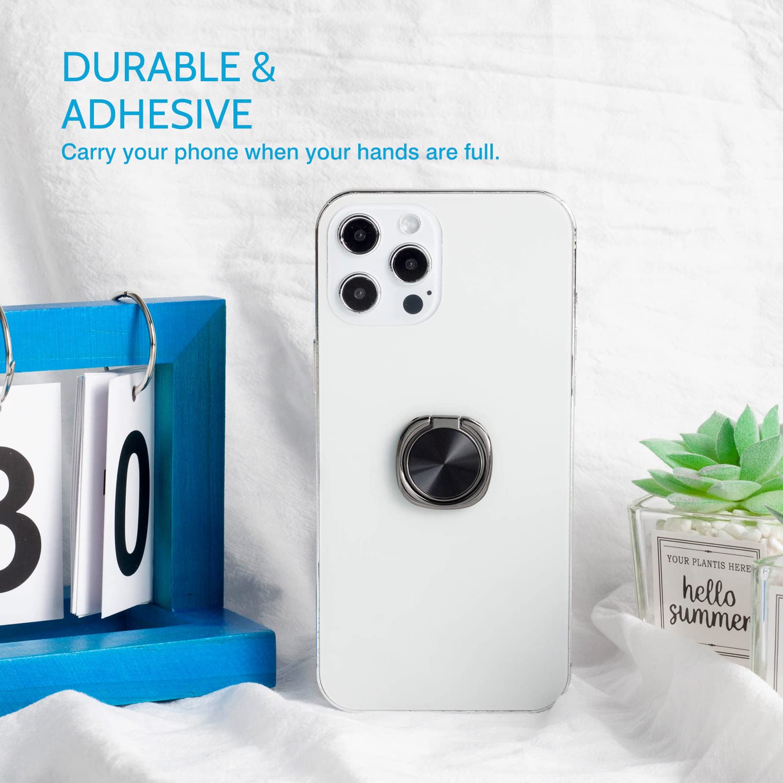 [2 Pack] Rounded CD Texture Cell Phone Ring Holder Stand, 360 Degree Rotation Finger Ring Kickstand with Polished Metal Phone Grip, Smartphone - View 3 of 8