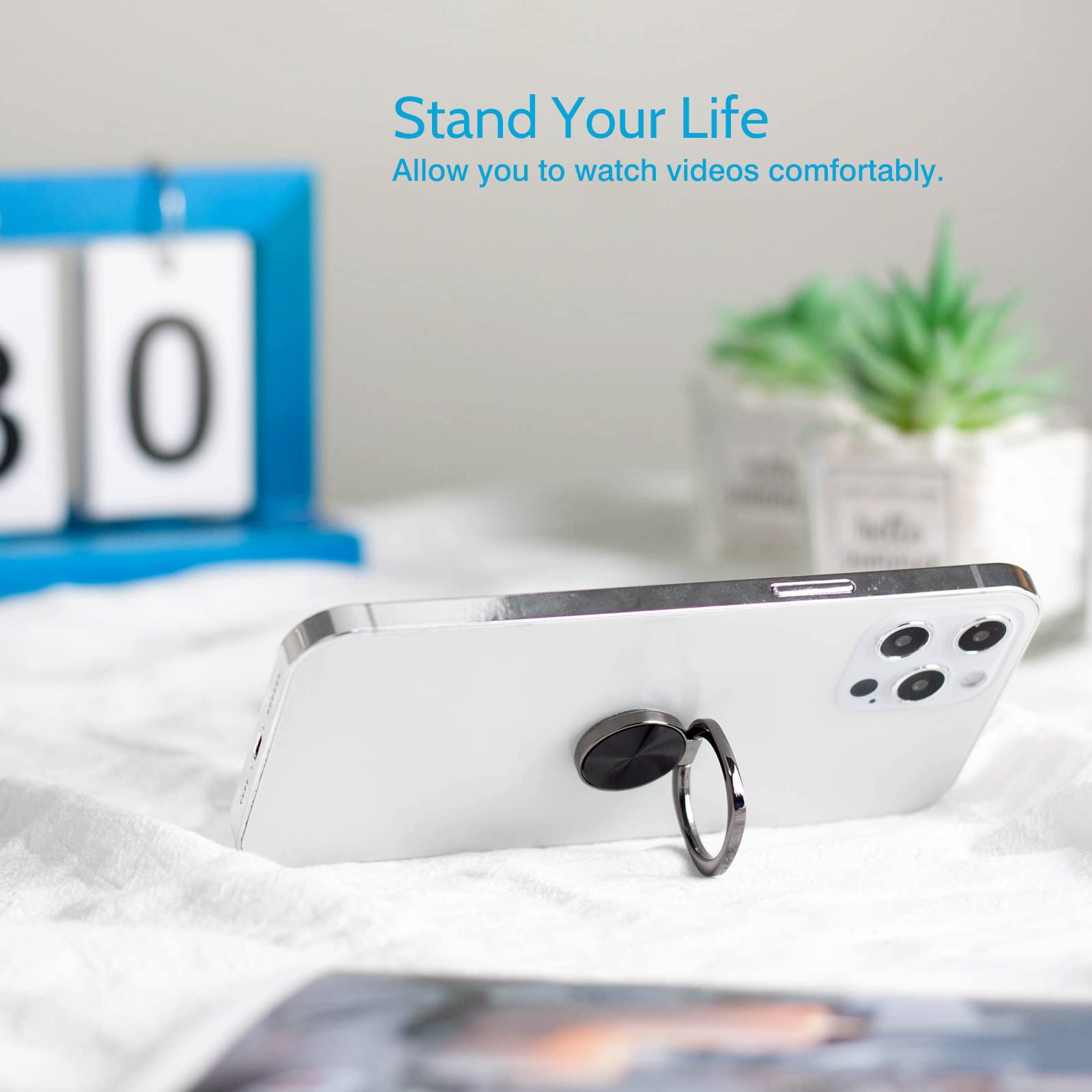 [2 Pack] Rounded CD Texture Cell Phone Ring Holder Stand, 360 Degree Rotation Finger Ring Kickstand with Polished Metal Phone Grip, Smartphone - View 4 of 8