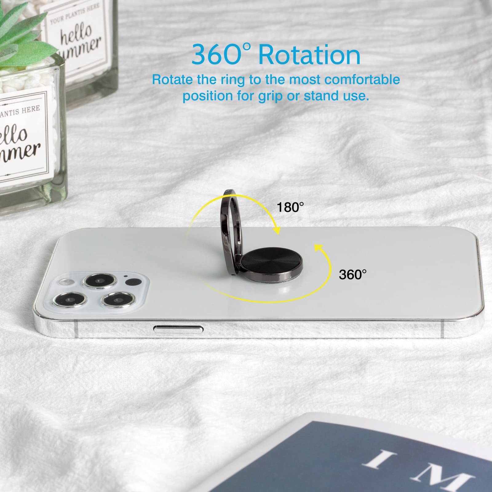 [2 Pack] Rounded CD Texture Cell Phone Ring Holder Stand, 360 Degree Rotation Finger Ring Kickstand with Polished Metal Phone Grip, Smartphone - View 5 of 8