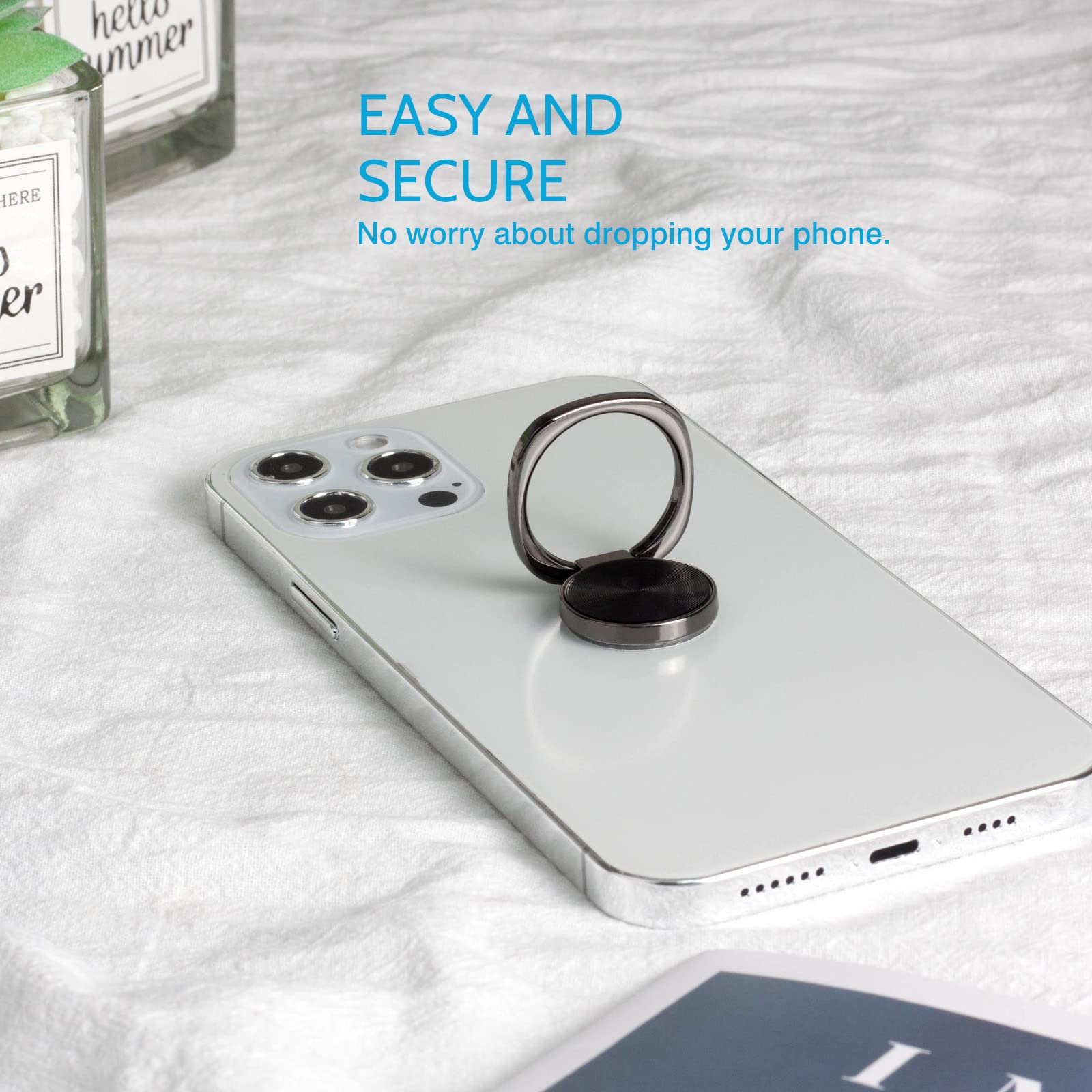 [2 Pack] Rounded CD Texture Cell Phone Ring Holder Stand, 360 Degree Rotation Finger Ring Kickstand with Polished Metal Phone Grip, Smartphone - View 6 of 8