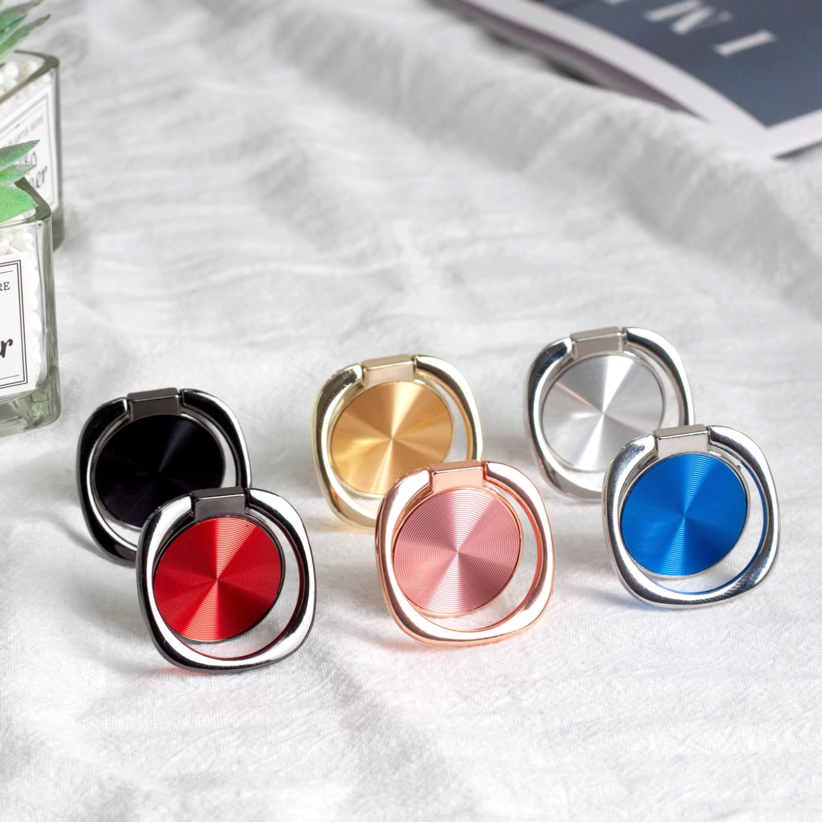 [2 Pack] Rounded CD Texture Cell Phone Ring Holder Stand, 360 Degree Rotation Finger Ring Kickstand with Polished Metal Phone Grip, Smartphone - View 7 of 8