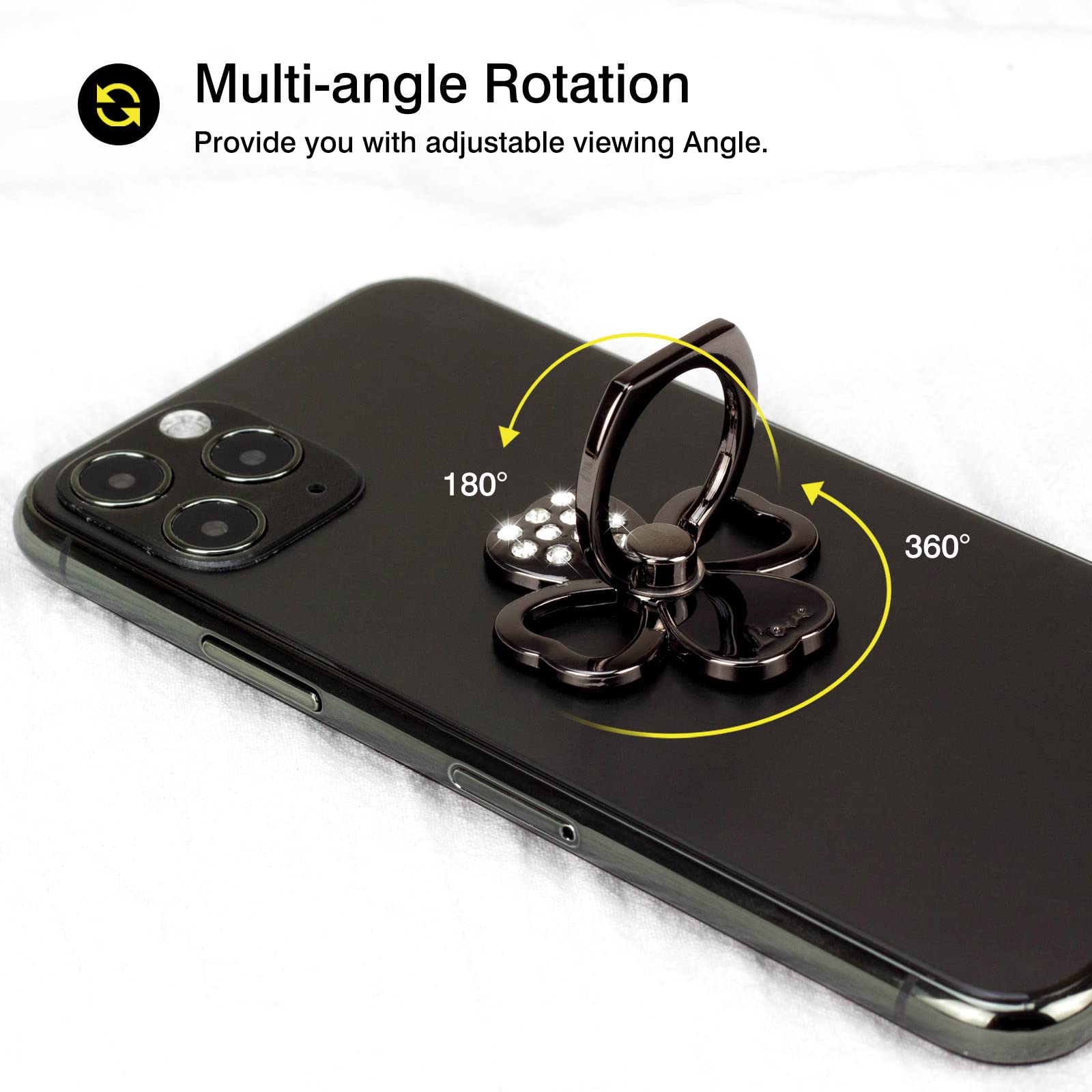 [2 Pack] Lucky Four Leaf Clover Cell Phone Ring Holder Stand, 360 Degree Rotation Finger Ring Kickstand with Polished Metal Phone Grip for Magnetic - View 3 of 8