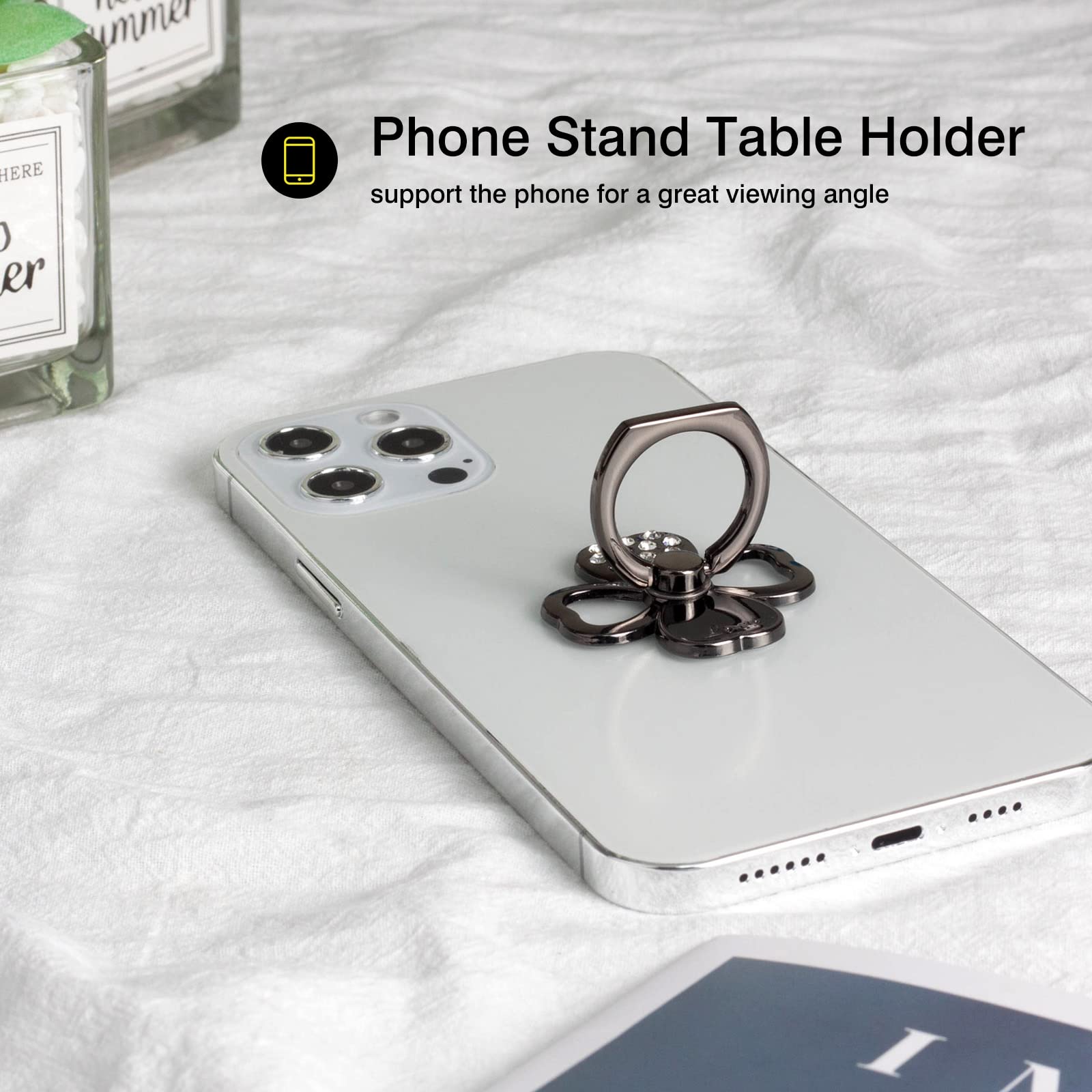 [2 Pack] Lucky Four Leaf Clover Cell Phone Ring Holder Stand, 360 Degree Rotation Finger Ring Kickstand with Polished Metal Phone Grip for Magnetic - View 6 of 8