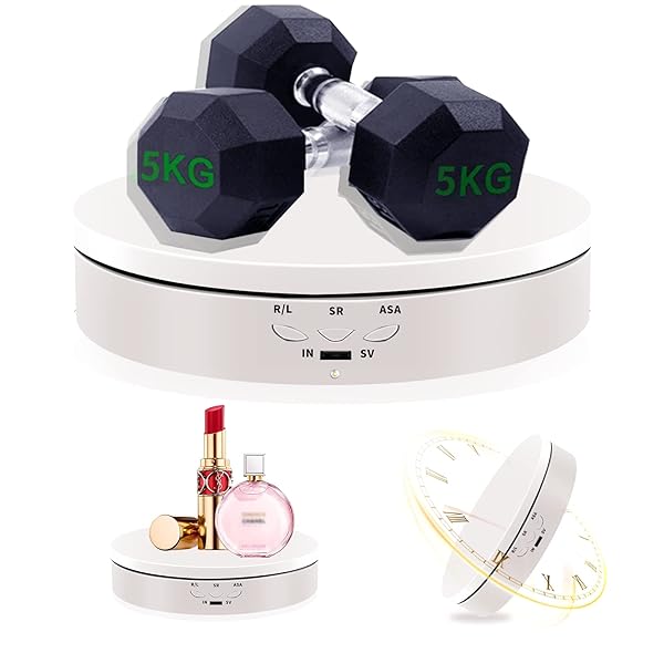 Inovat Inovat Motorized Rotating Display Stand, 5.74inch /22LB Load, 360 Degree Electronic Rotating Turntable Display Stand for Video Photography Products Display, Jewelry, Watch, 3D Models, White