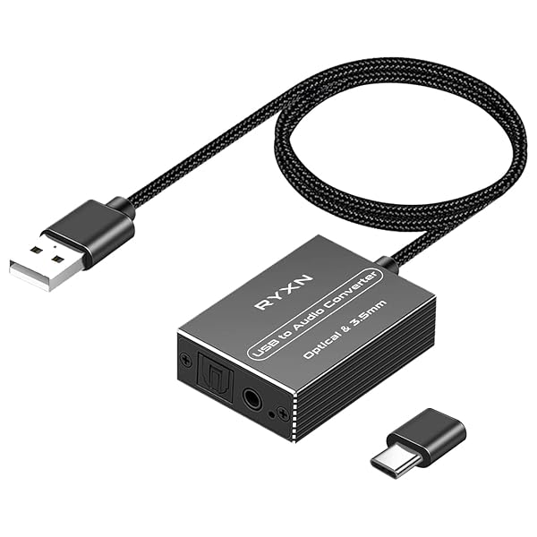 RYXN RYXN USB to Optical SPDIF Toslink & 3.5mm Audio Adapter for PS5, PS4, NS, Laptop & Phone - USB-A & USB-C Compatible