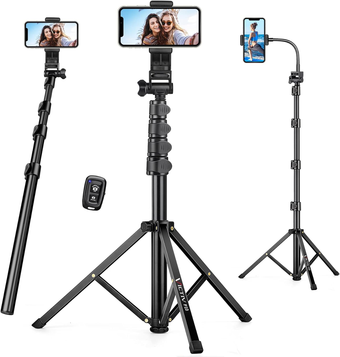 74" Flexible Phone Tripod, Tall Cell Phone Tripod with Adjustable Gooseneck and Remote, Portable Camera Cellphone Stand for Video Recording,