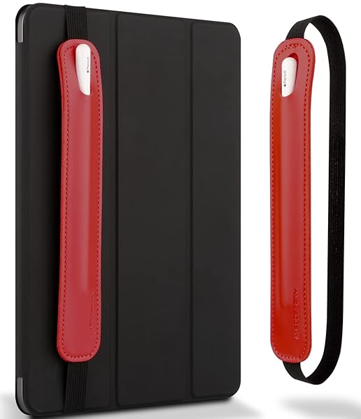 GOOSPERY Goospery Pencil Holder for Apple Pencil & iPad - PU Leather Sleeve Case with Elastic Band - Fits iPad 8th, 7th, Mini 5th - Red