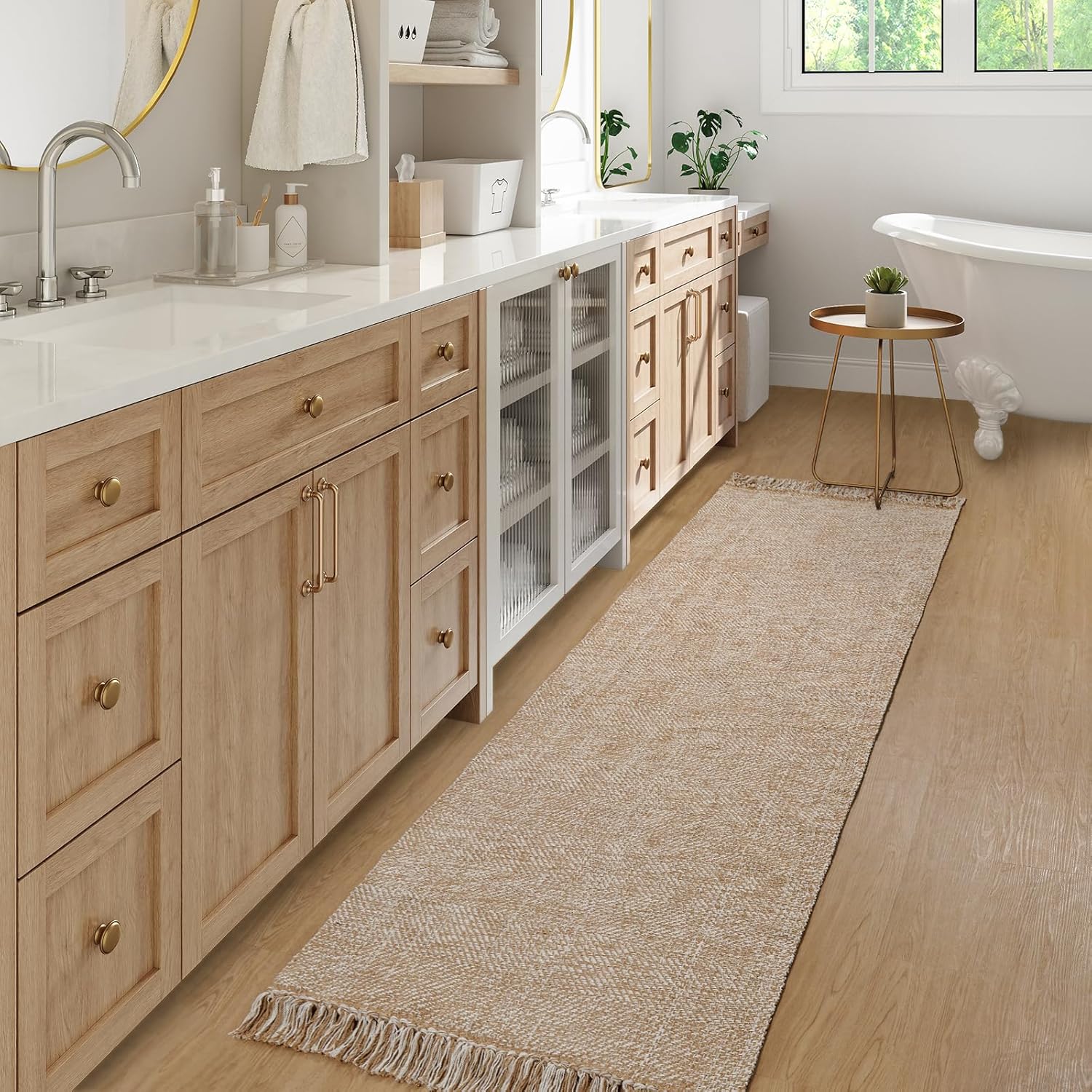 Collive Collive Long Hallway Runner Rug 2.6 x 7 Washable Indoor Entryway Tan Cream Braided Woven Low Profile Carpet for Laundry Room Bedroom Doorway - View 3 of 9