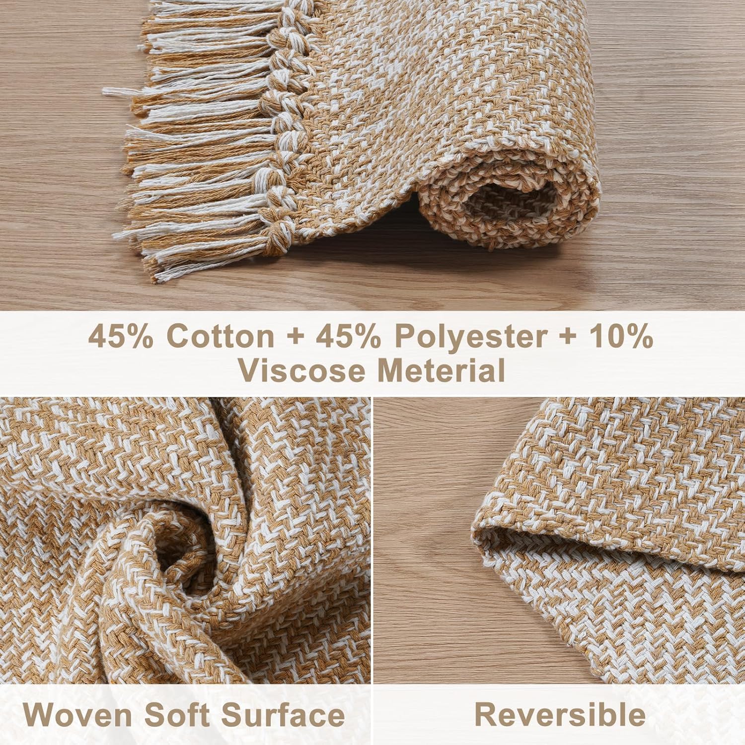 Collive Collive Long Hallway Runner Rug 2.6 x 7 Washable Indoor Entryway Tan Cream Braided Woven Low Profile Carpet for Laundry Room Bedroom Doorway - View 4 of 9