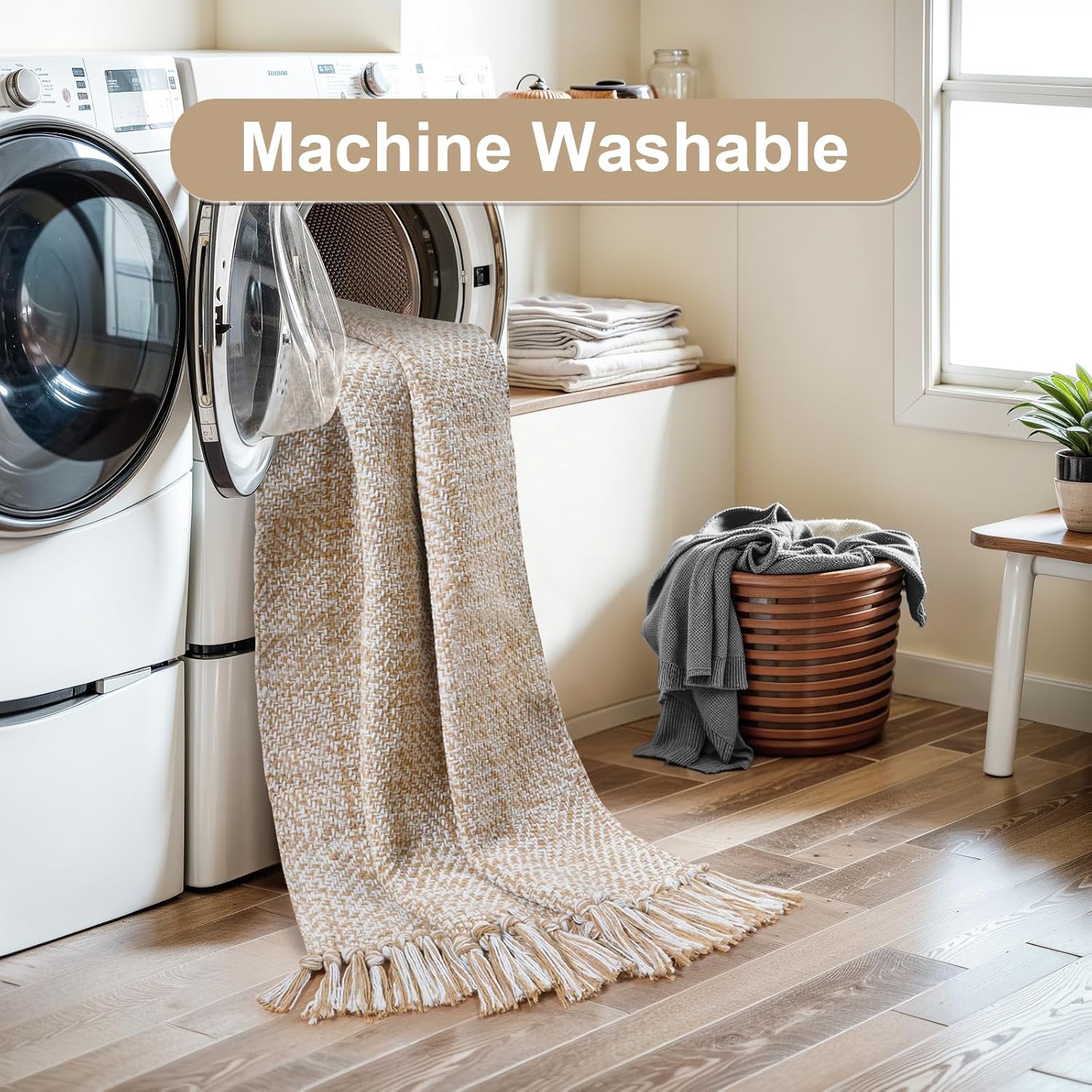 Collive Collive Long Hallway Runner Rug 2.6 x 7 Washable Indoor Entryway Tan Cream Braided Woven Low Profile Carpet for Laundry Room Bedroom Doorway - View 5 of 9