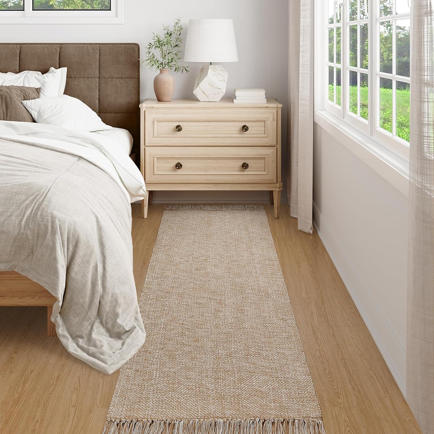 Collive Collive Long Hallway Runner Rug 2.6 x 7 Washable Indoor Entryway Tan Cream Braided Woven Low Profile Carpet for Laundry Room Bedroom Doorway - View 7 of 9