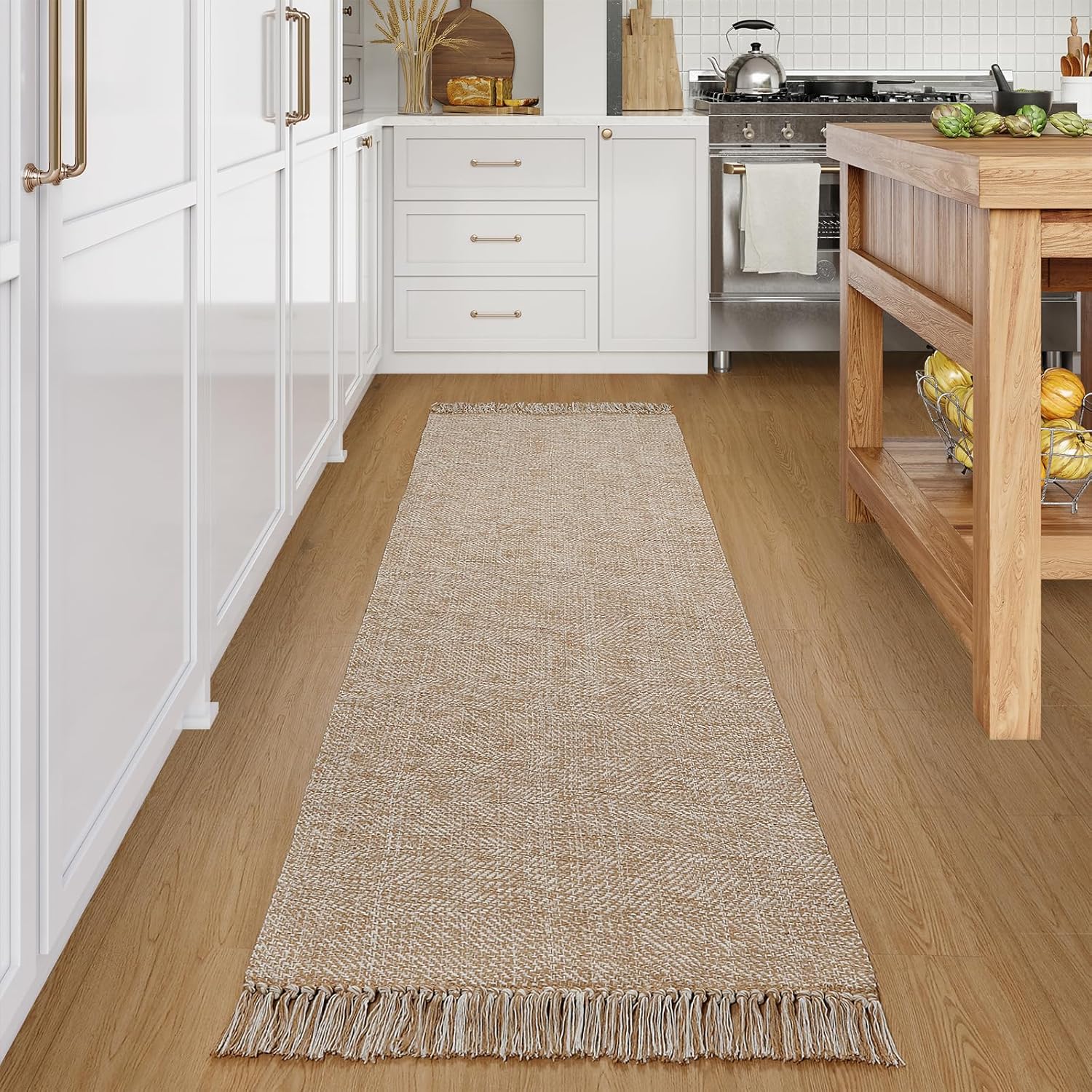 Collive Collive Long Hallway Runner Rug 2.6 x 7 Washable Indoor Entryway Tan Cream Braided Woven Low Profile Carpet for Laundry Room Bedroom Doorway - View 8 of 9