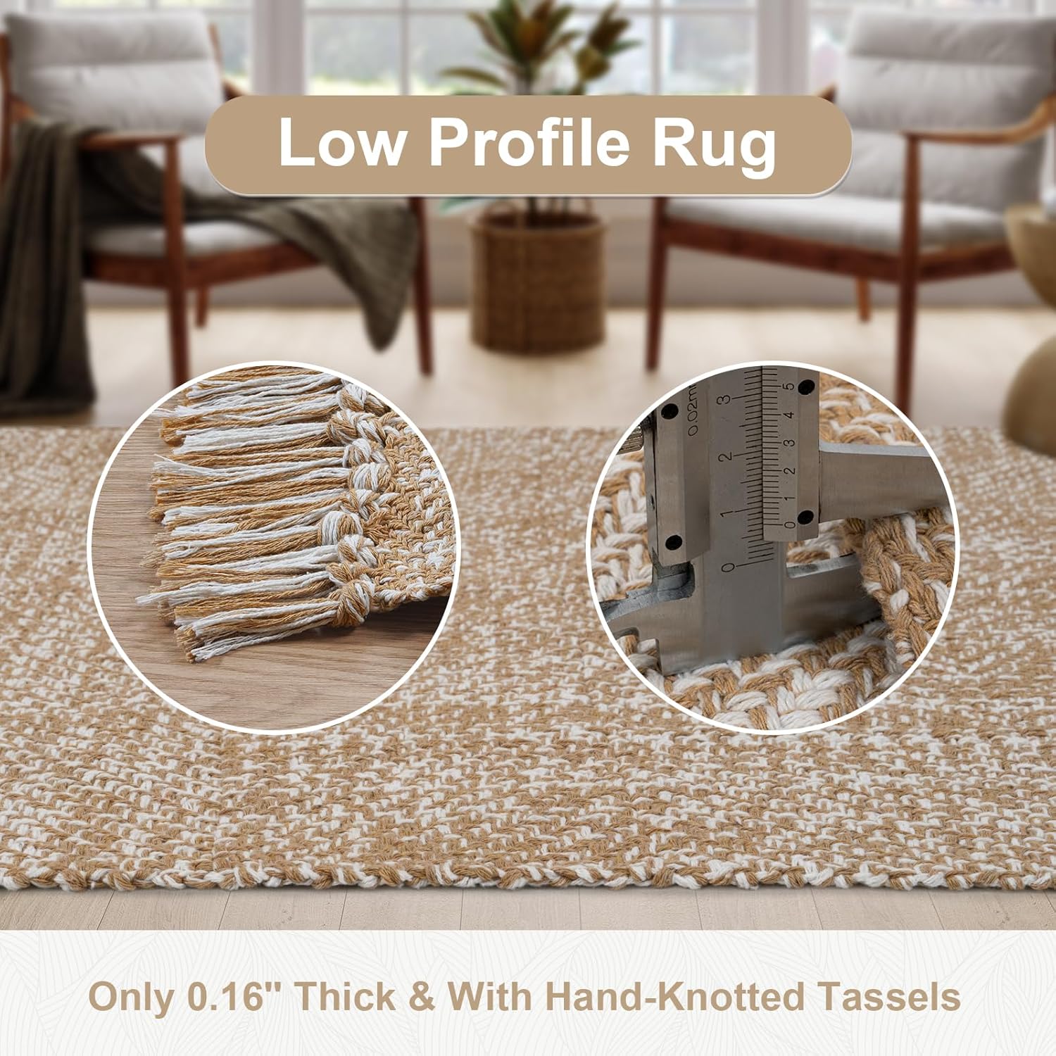 Collive Collive Long Hallway Runner Rug 2.6 x 7 Washable Indoor Entryway Tan Cream Braided Woven Low Profile Carpet for Laundry Room Bedroom Doorway - View 9 of 9