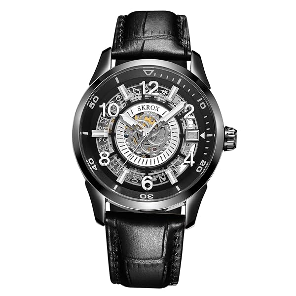 Forsining Men's Automatic Skeleton Watch Black Luminous Date Calendar Analog Wrist Watch