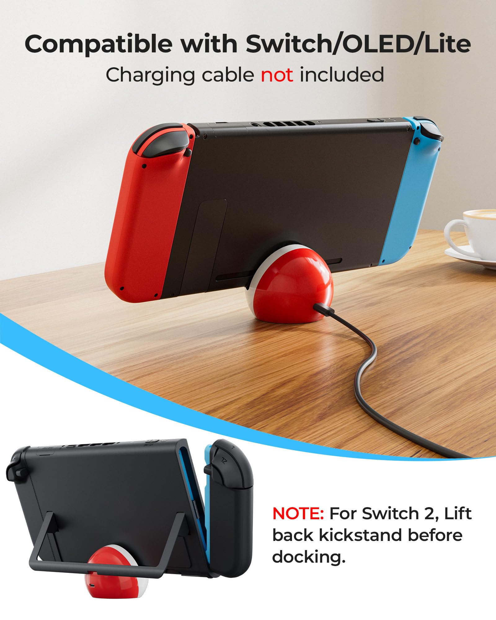 Antank Antank Tiny Charging Stand for Nintendo Switch Lite OLED Portable Dock Station with USB-C Port Red White - View 2 of 7