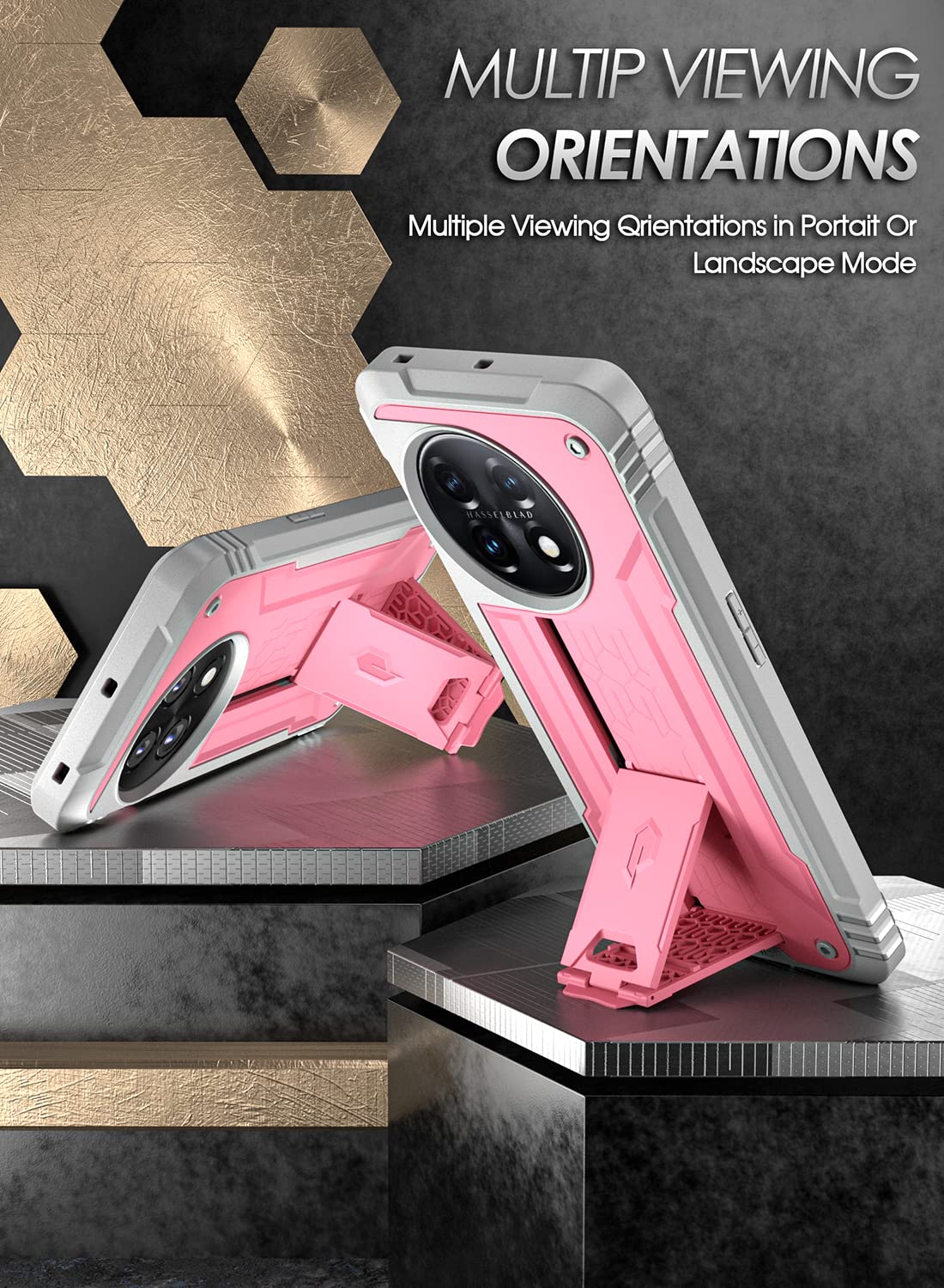 Poetic Poetic Revolution Case for OnePlus 11 5G Rugged Dual-Layer Shockproof Cover with Kickstand and Screen Protector Light Pink - View 3 of 6