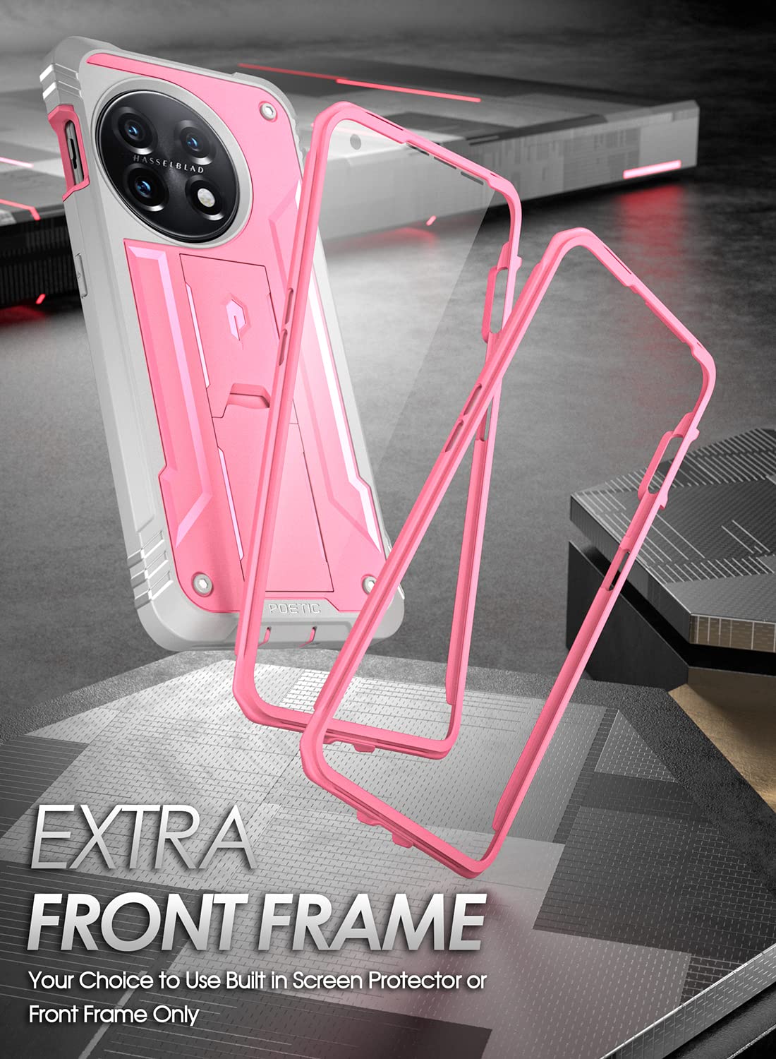 Poetic Poetic Revolution Case for OnePlus 11 5G Rugged Dual-Layer Shockproof Cover with Kickstand and Screen Protector Light Pink - View 4 of 6