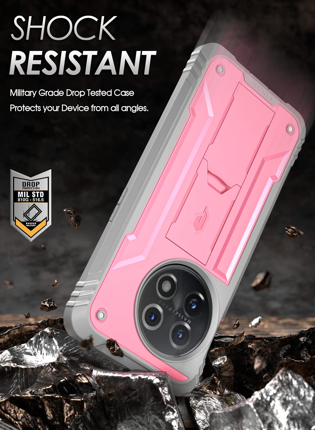 Poetic Poetic Revolution Case for OnePlus 11 5G Rugged Dual-Layer Shockproof Cover with Kickstand and Screen Protector Light Pink - View 5 of 6