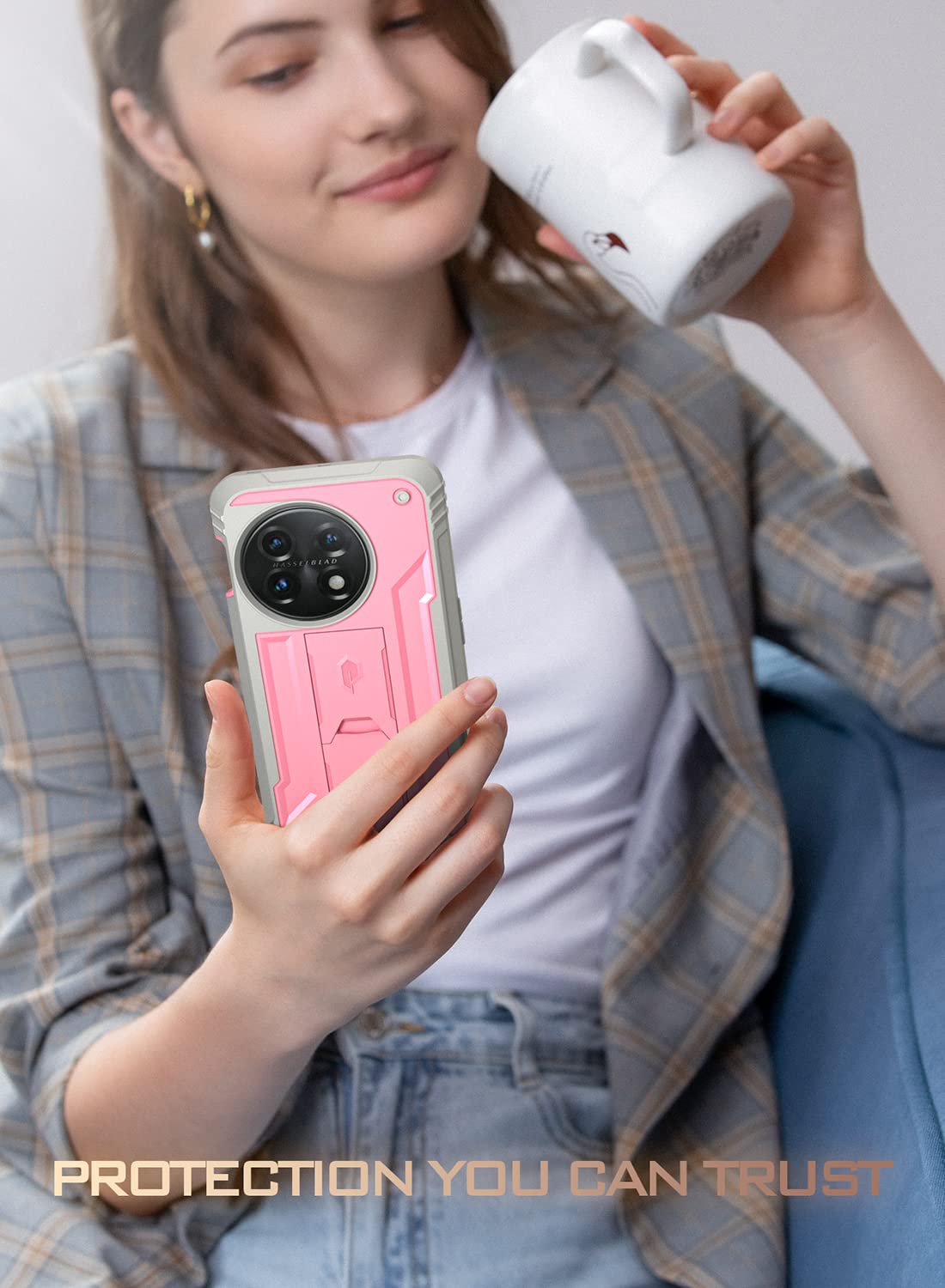 Poetic Poetic Revolution Case for OnePlus 11 5G Rugged Dual-Layer Shockproof Cover with Kickstand and Screen Protector Light Pink - View 6 of 6