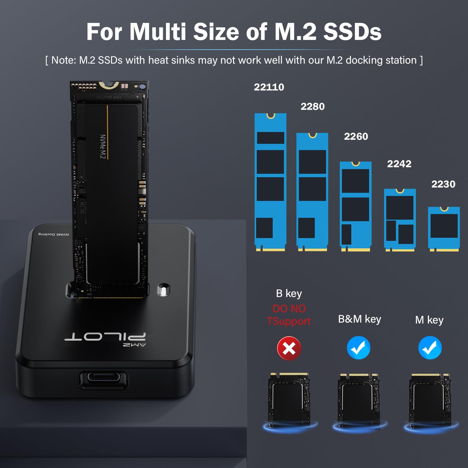 AMZPILOT M.2 NVMe SATA to USB C Docking Station Adapter for 2280 2260 2242 2230 22110 SSDs - View 3 of 7