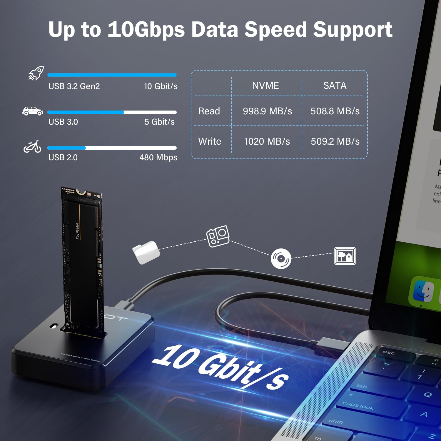 AMZPILOT M.2 NVMe SATA to USB C Docking Station Adapter for 2280 2260 2242 2230 22110 SSDs - View 4 of 7
