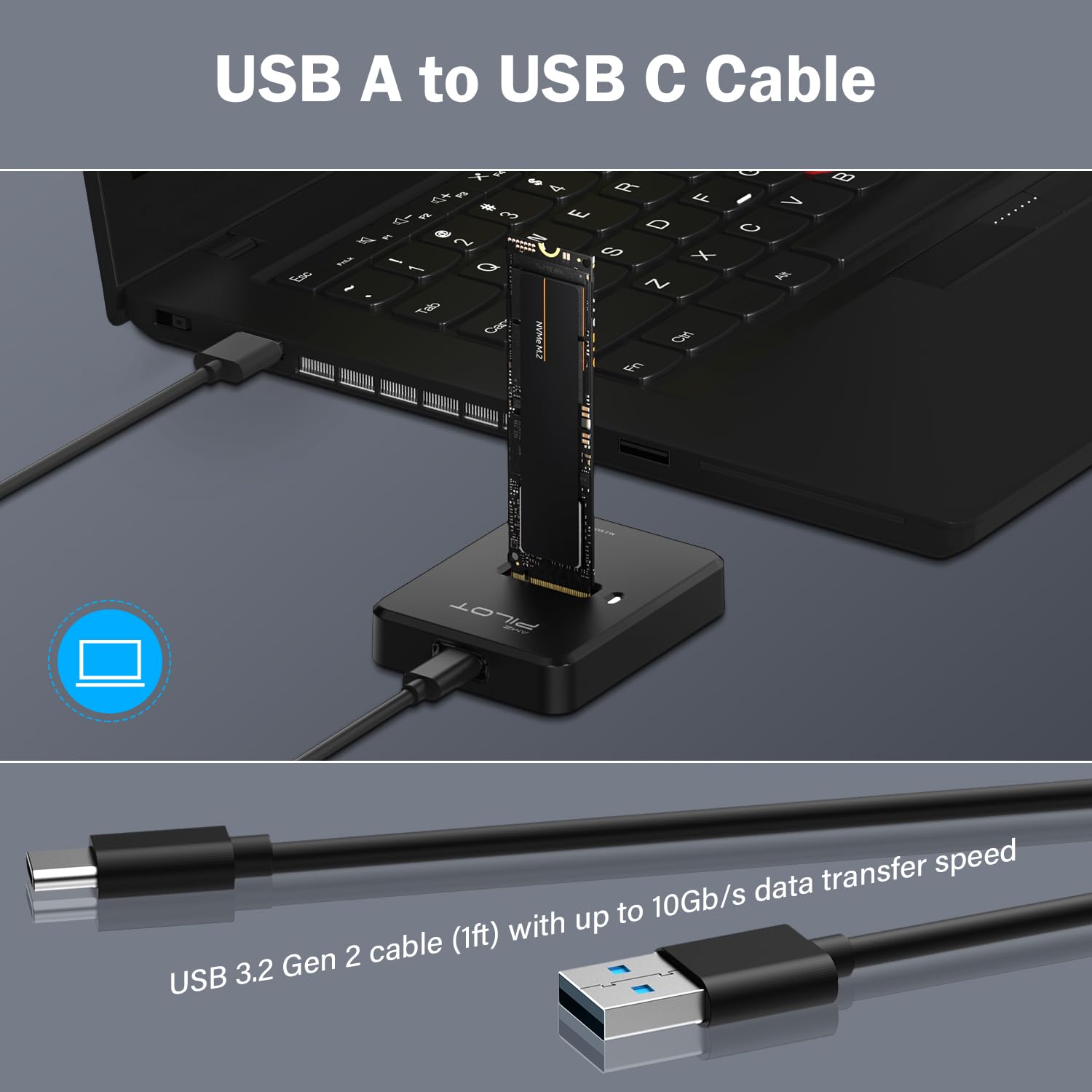 AMZPILOT M.2 NVMe SATA to USB C Docking Station Adapter for 2280 2260 2242 2230 22110 SSDs - View 6 of 7