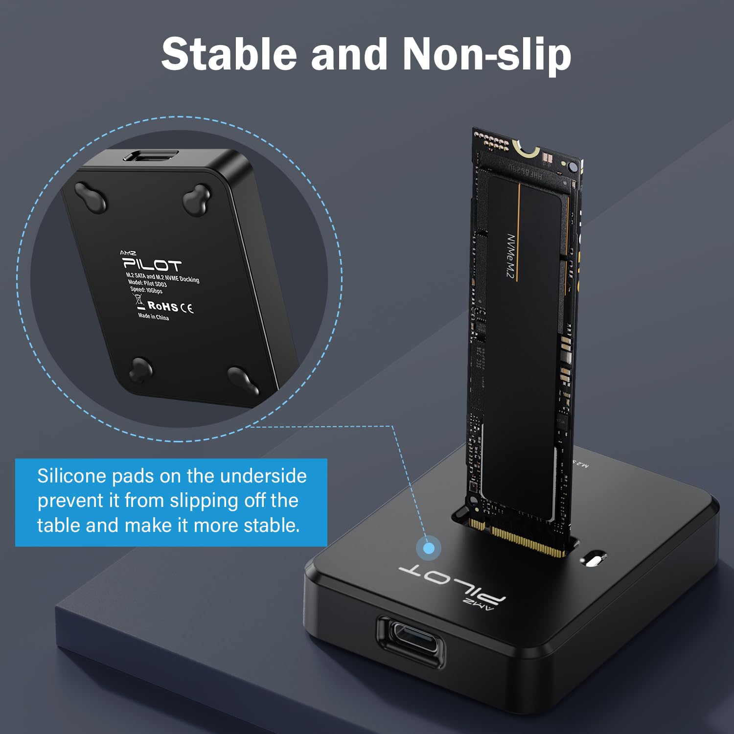 AMZPILOT M.2 NVMe SATA to USB C Docking Station Adapter for 2280 2260 2242 2230 22110 SSDs - View 7 of 7