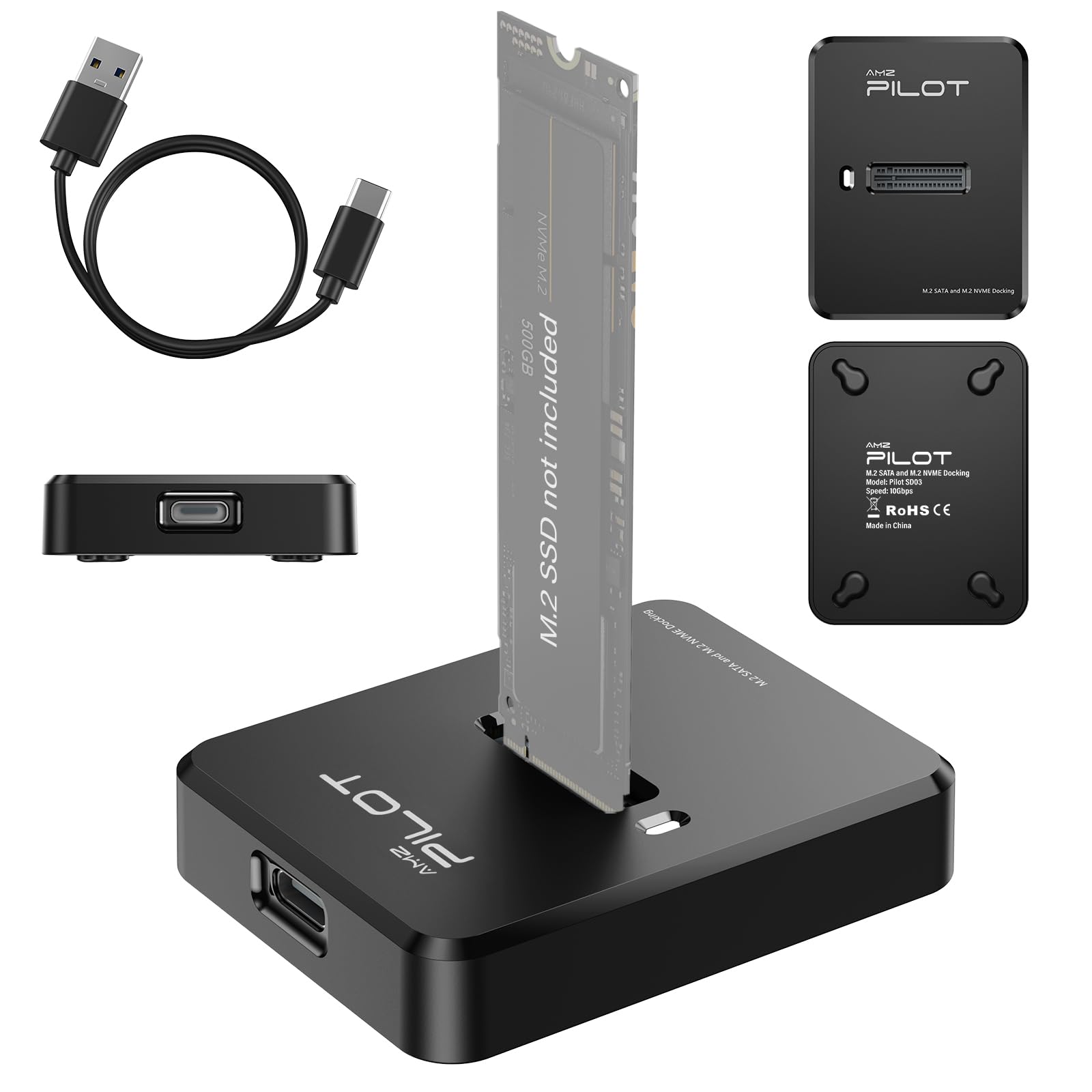 AMZPILOT M.2 NVMe SATA to USB C Docking Station Adapter for 2280 2260 2242 2230 22110 SSDs
