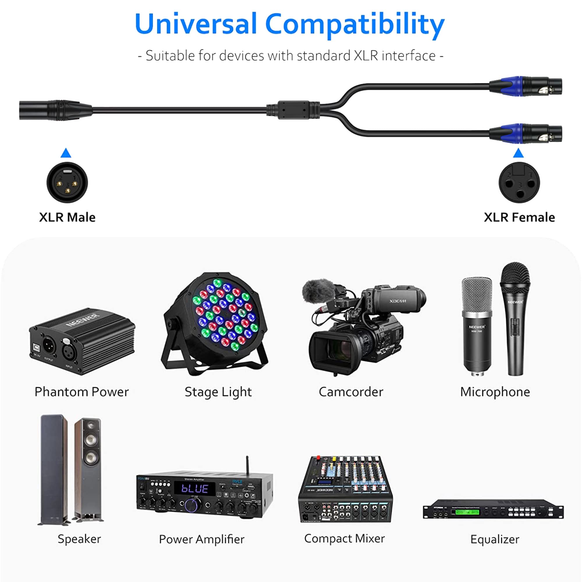 Lansensu 1 Male to 2 Female XLR Y Splitter Microphone 11.8 inch, Female XLR to Dual Male Y-Splitter Balanced Mic Cable for Stereo Mic to L and R - View 7 of 8