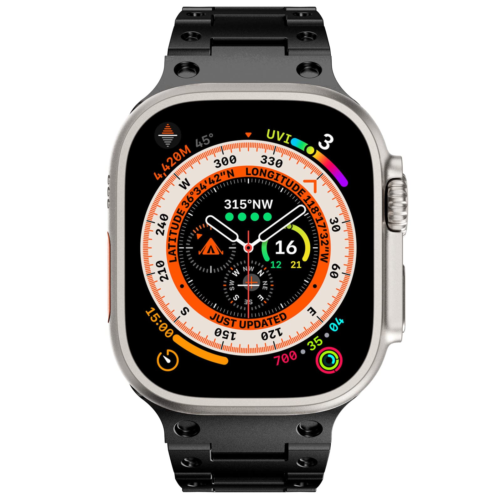 NewWays NewWays Metal Band for Apple Watch Ultra 2 49mm Series 9 8 7 SE 6 5 4 3 Stainless Steel Link Band G-Black - View 3 of 7