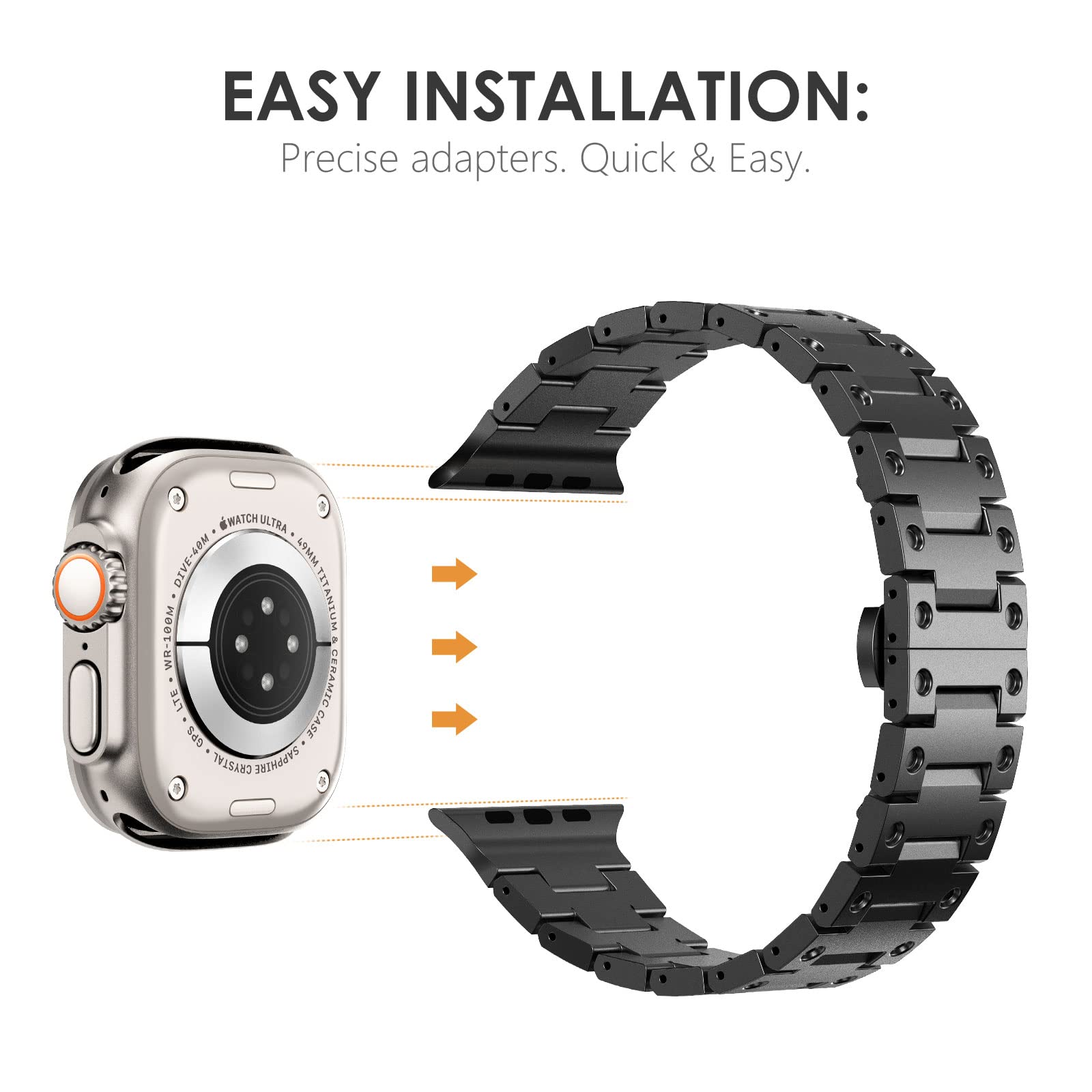 NewWays NewWays Metal Band for Apple Watch Ultra 2 49mm Series 9 8 7 SE 6 5 4 3 Stainless Steel Link Band G-Black - View 4 of 7