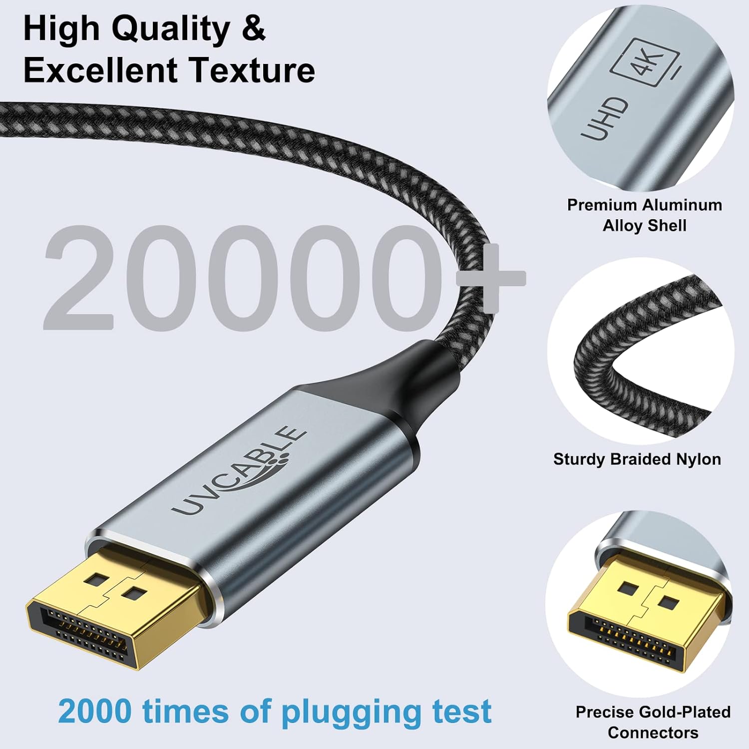 UV-CABLE DisplayPort Cables 10-Pack 6ft Braided DP to DP for Gaming Monitors 4K 60Hz HDR 10Bit Color Depth Compatible with PC Laptop and Docking Station - View 6 of 9