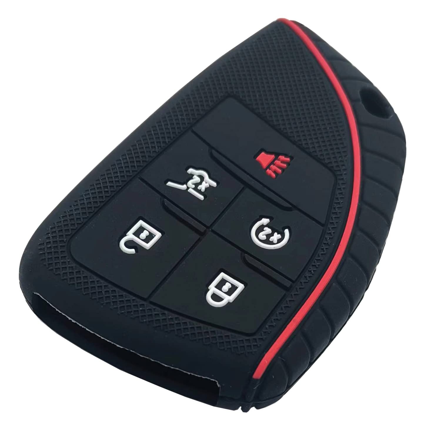 5 Buttons Silicone Smart Key Fob Cover Fit for GMC Sierra 1500 Chevy Silverado 1500 2500HD 3500HD (Black with red + Black with White) - View 4 of 5