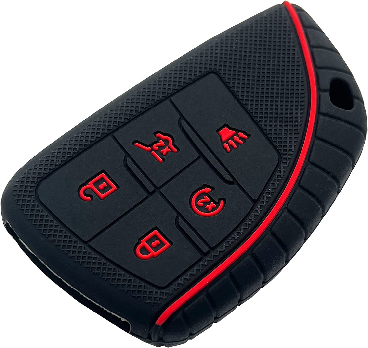 5 Buttons Silicone Smart Key Fob Cover Fit for GMC Sierra 1500 Chevy Silverado 1500 2500HD 3500HD (Black with red + Black with White) - View 5 of 5