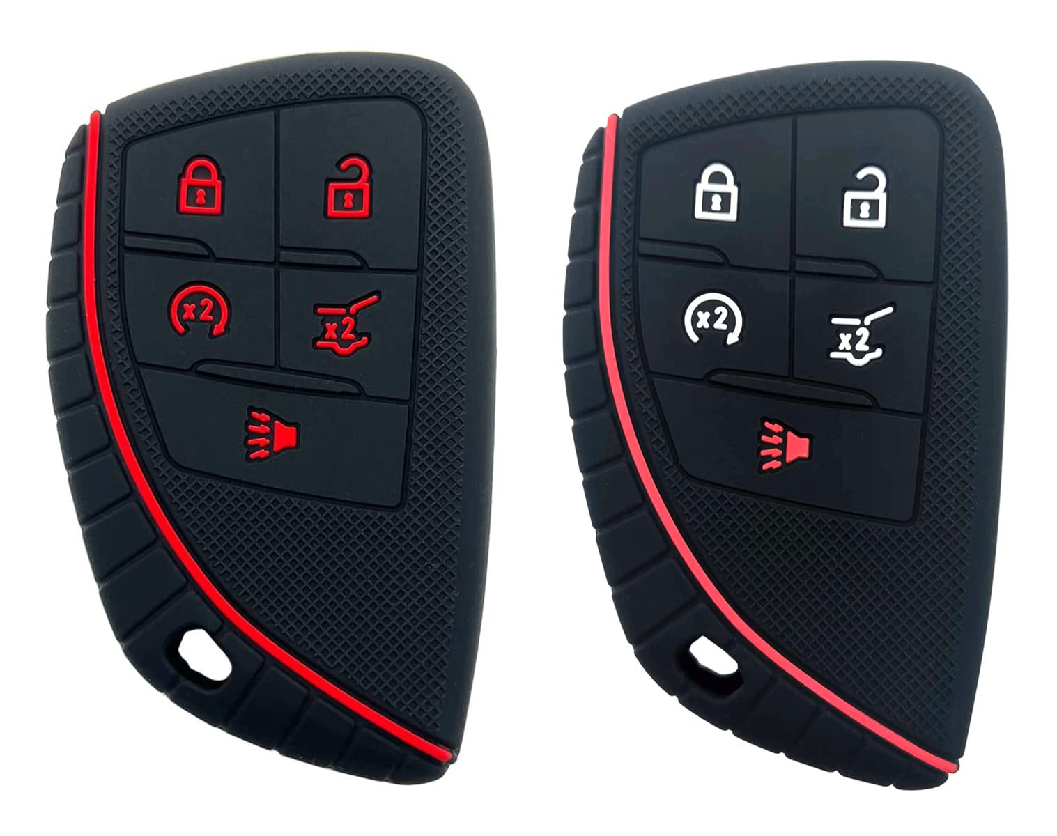 5 Buttons Silicone Smart Key Fob Cover Fit for GMC Sierra 1500 Chevy Silverado 1500 2500HD 3500HD (Black with red + Black with White)