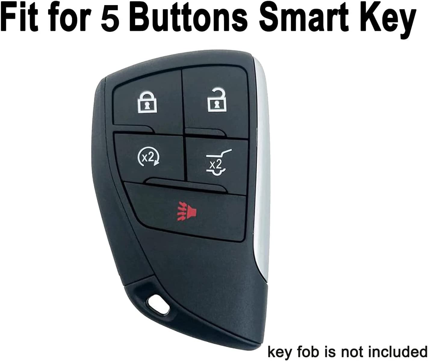 5 Buttons Silicone Smart Key Fob Cover Fit for GMC Sierra 1500 Chevy Silverado 1500 2500HD 3500HD (Black with red 2PCS) - View 2 of 5