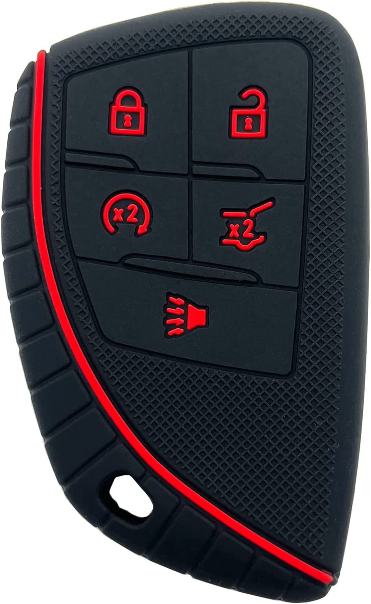 5 Buttons Silicone Smart Key Fob Cover Fit for GMC Sierra 1500 Chevy Silverado 1500 2500HD 3500HD (Black with red 2PCS) - View 3 of 5