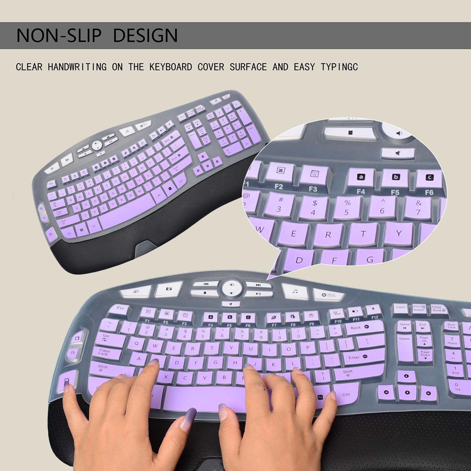 Softamm Logitech K350 MK550 MK570 Keyboard Cover Waterproof Silicone Protector Gradient Purple - View 6 of 6