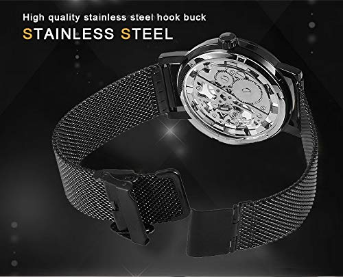 Dentily Classic Mechanical Hand-Wind Men's Skeleton Watch with Leather Strap for Timeless Style and Precision - View 6 of 7