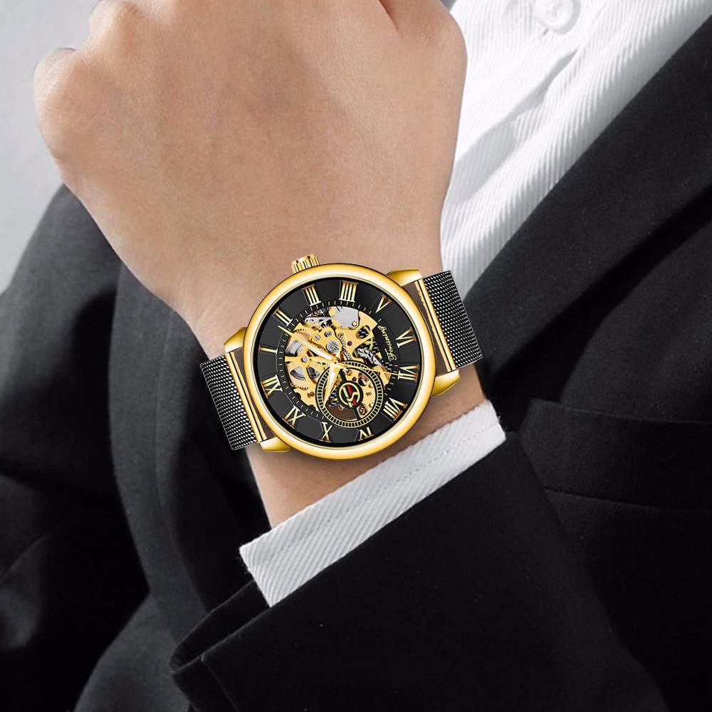 Dentily Classic Mechanical Hand-Wind Men's Skeleton Watch with Leather Strap for Timeless Style and Precision - View 7 of 7