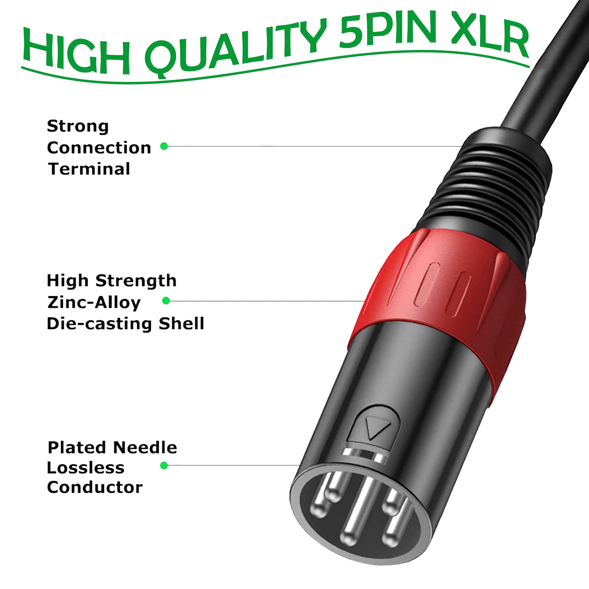 LanSenSu XLR 3 Pin to 5 Pin Female Audio Cable, for Microphone DMX Stage Light Turnaround (2Pack) - View 3 of 8