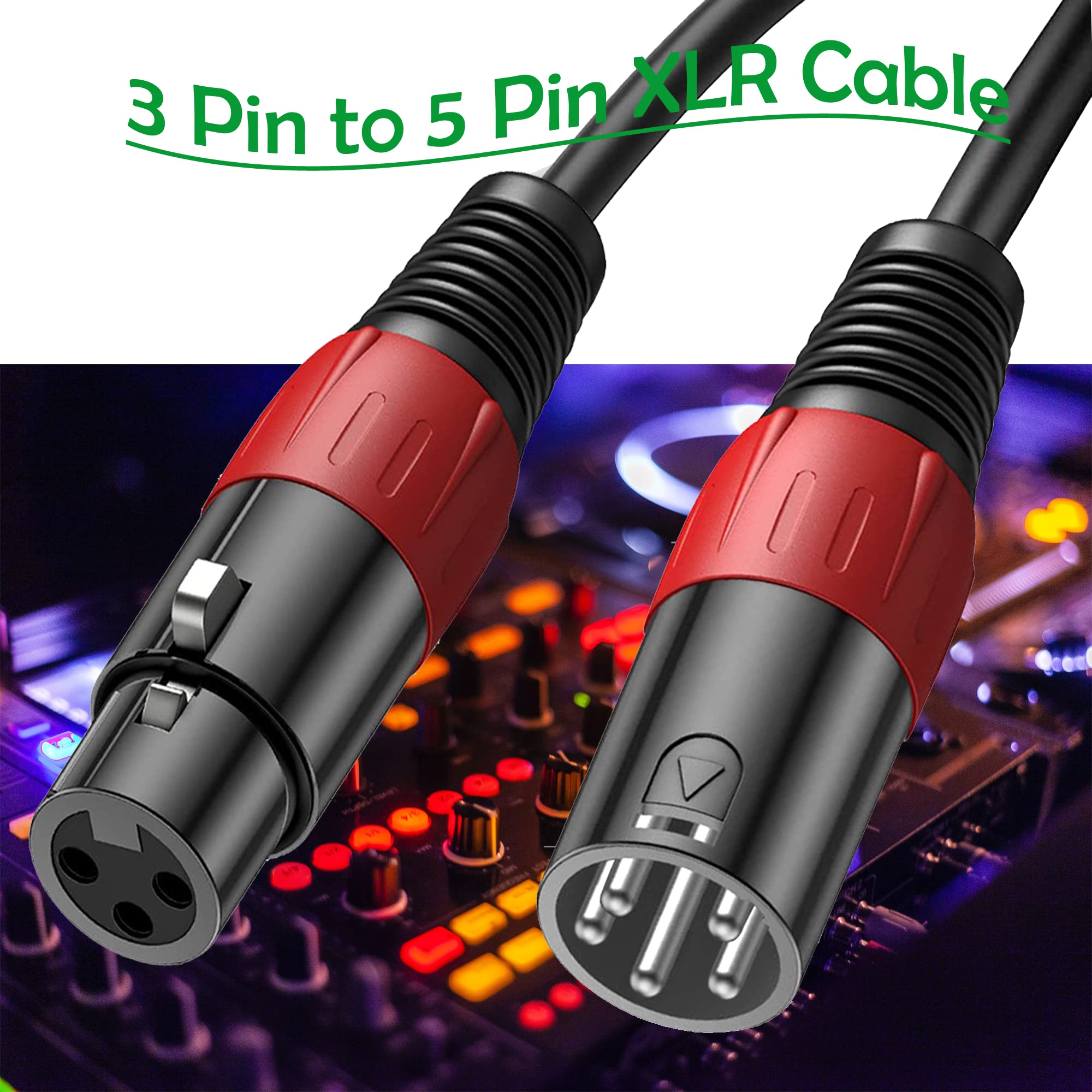 LanSenSu XLR 3 Pin to 5 Pin Female Audio Cable, for Microphone DMX Stage Light Turnaround (2Pack) - View 6 of 8