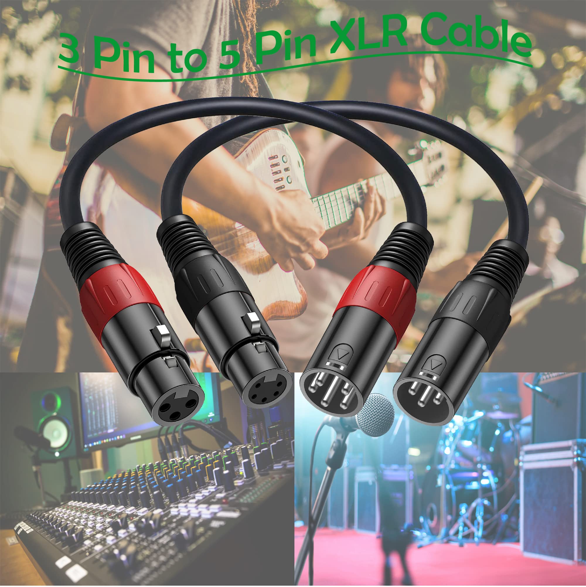 LanSenSu XLR 3 Pin to 5 Pin Female Audio Cable, for Microphone DMX Stage Light Turnaround (2Pack) - View 8 of 8