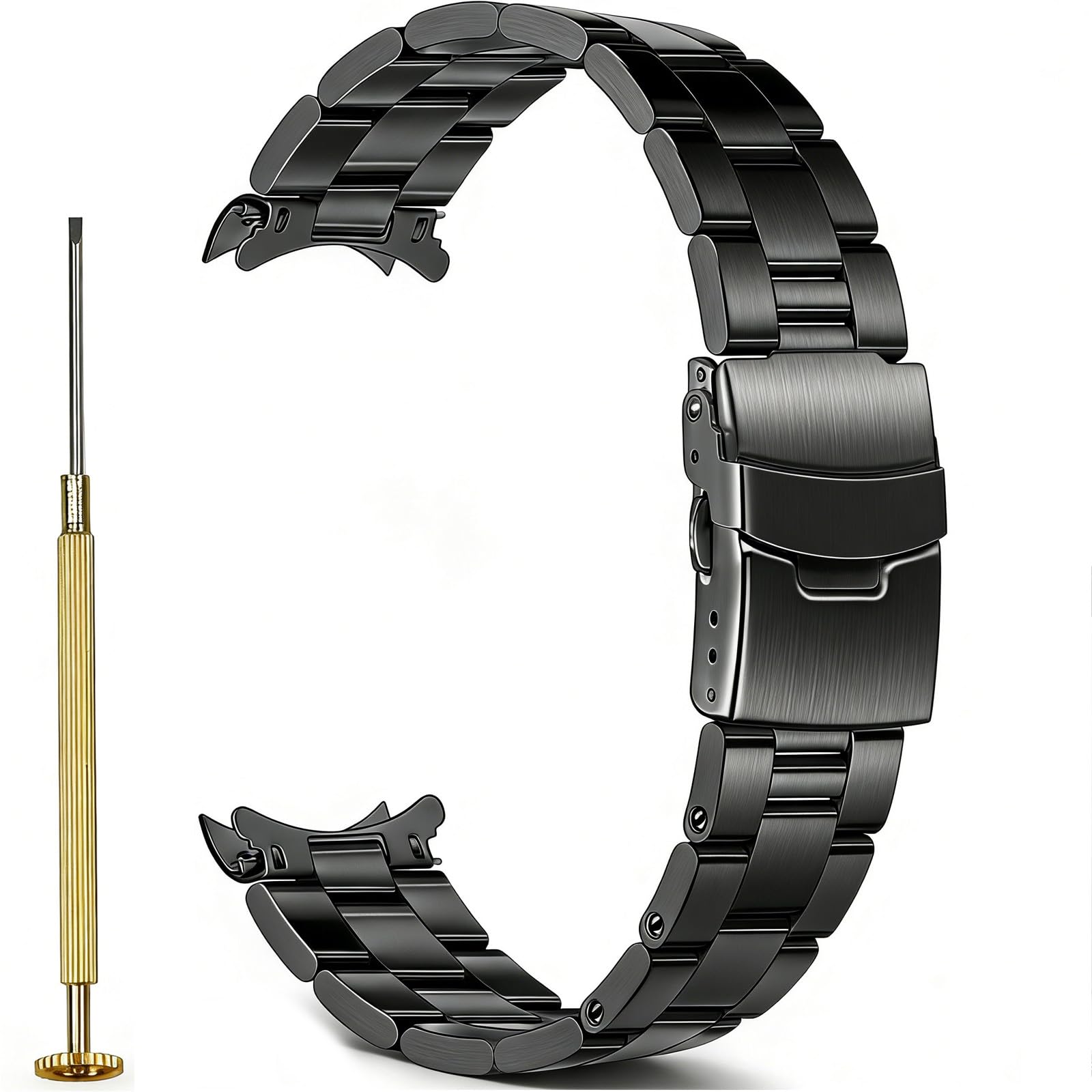 Juntan Stainless Steel Engineer Watch Band 20mm 22mm Curved Ends Metal Replacement Bracelet Taper Screw-in Watch Strap Bracelet Silver with Solid