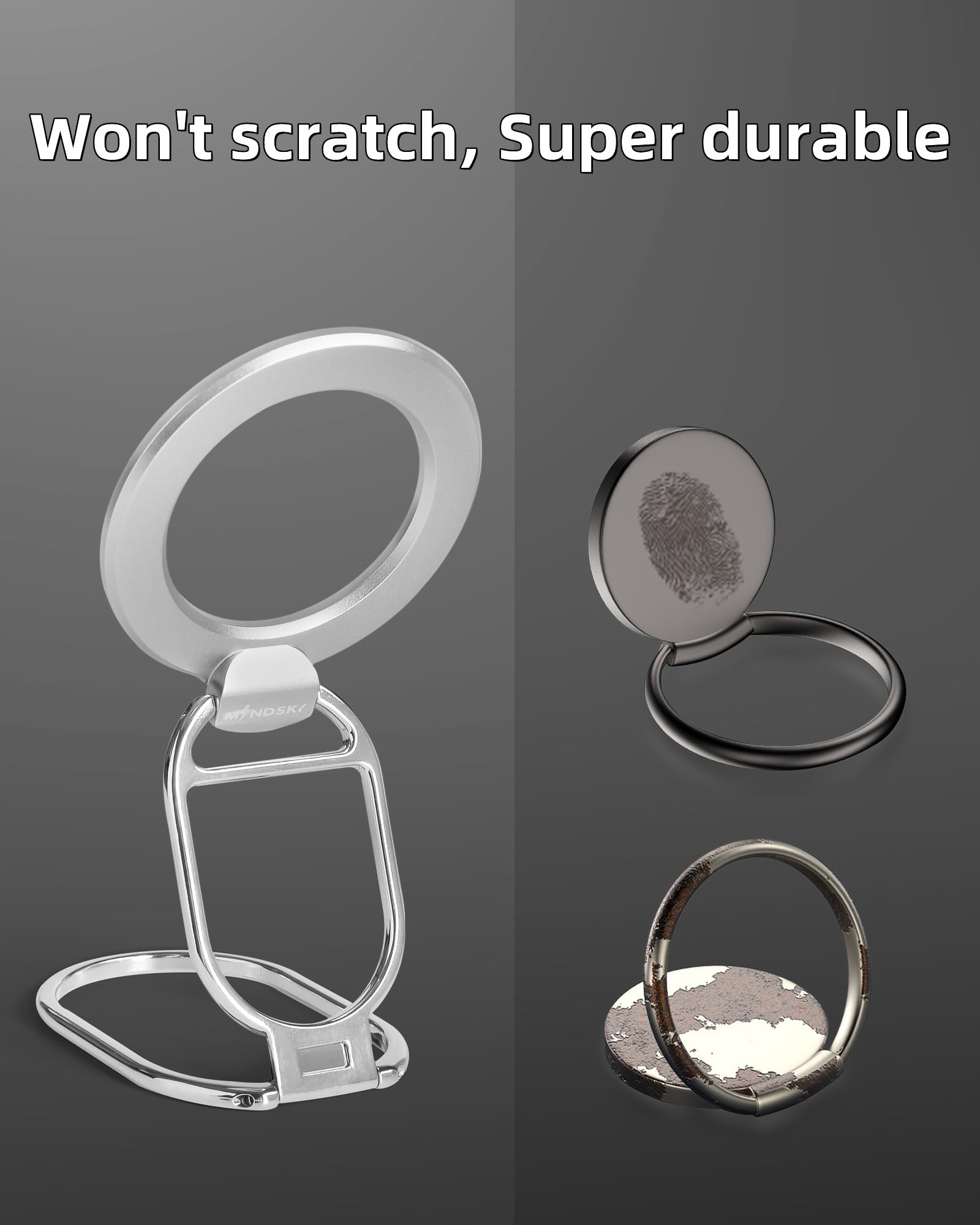 MINDSKY Phone Stand Phone Grip Compatible with iPhone 12 13 14 15 Mini Pro Pro Max Accessories Removable Magnetic Finger Phone Ring Grip (Silver) - View 2 of 7