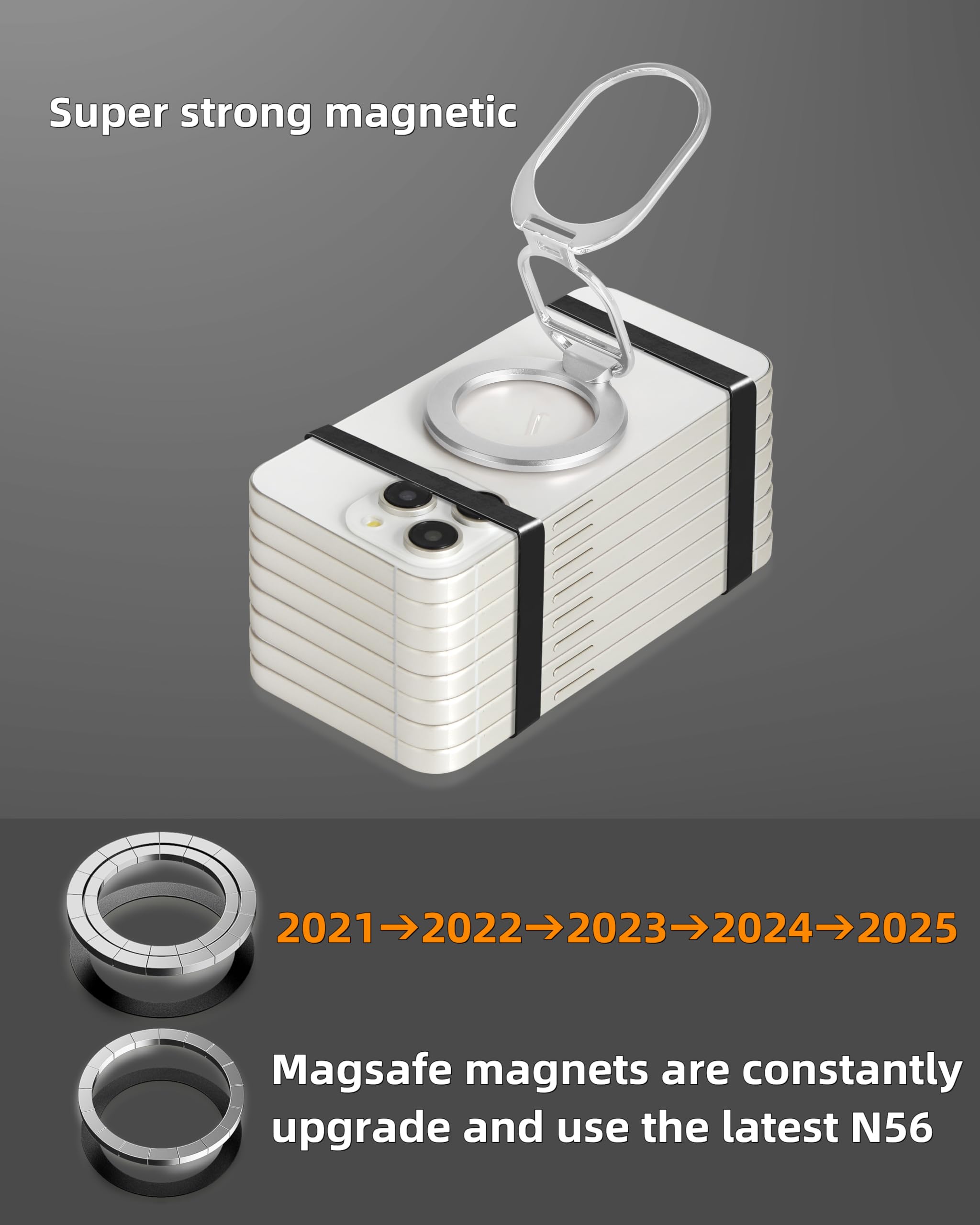 MINDSKY Phone Stand Phone Grip Compatible with iPhone 12 13 14 15 Mini Pro Pro Max Accessories Removable Magnetic Finger Phone Ring Grip (Silver) - View 3 of 7