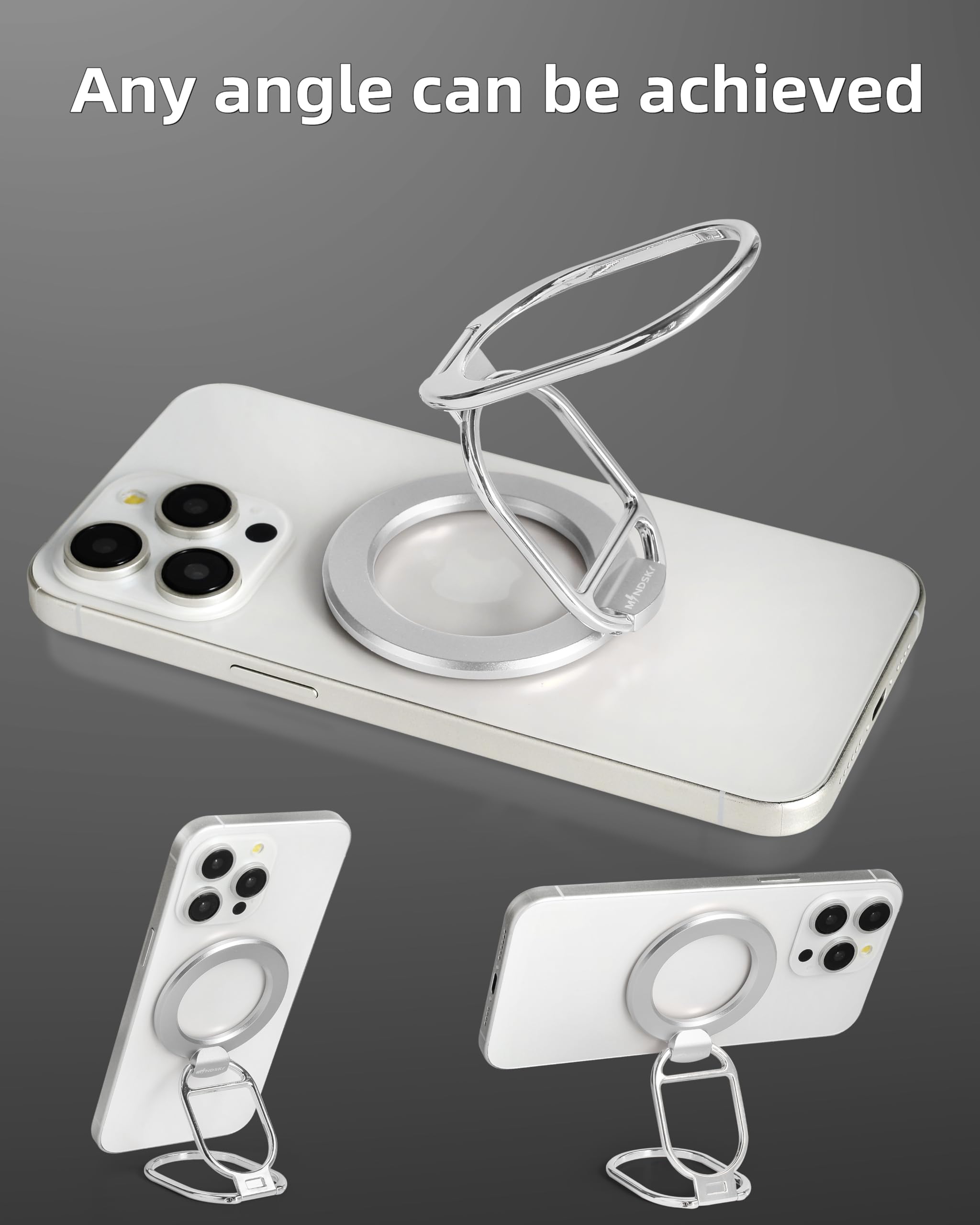 MINDSKY Phone Stand Phone Grip Compatible with iPhone 12 13 14 15 Mini Pro Pro Max Accessories Removable Magnetic Finger Phone Ring Grip (Silver) - View 4 of 7