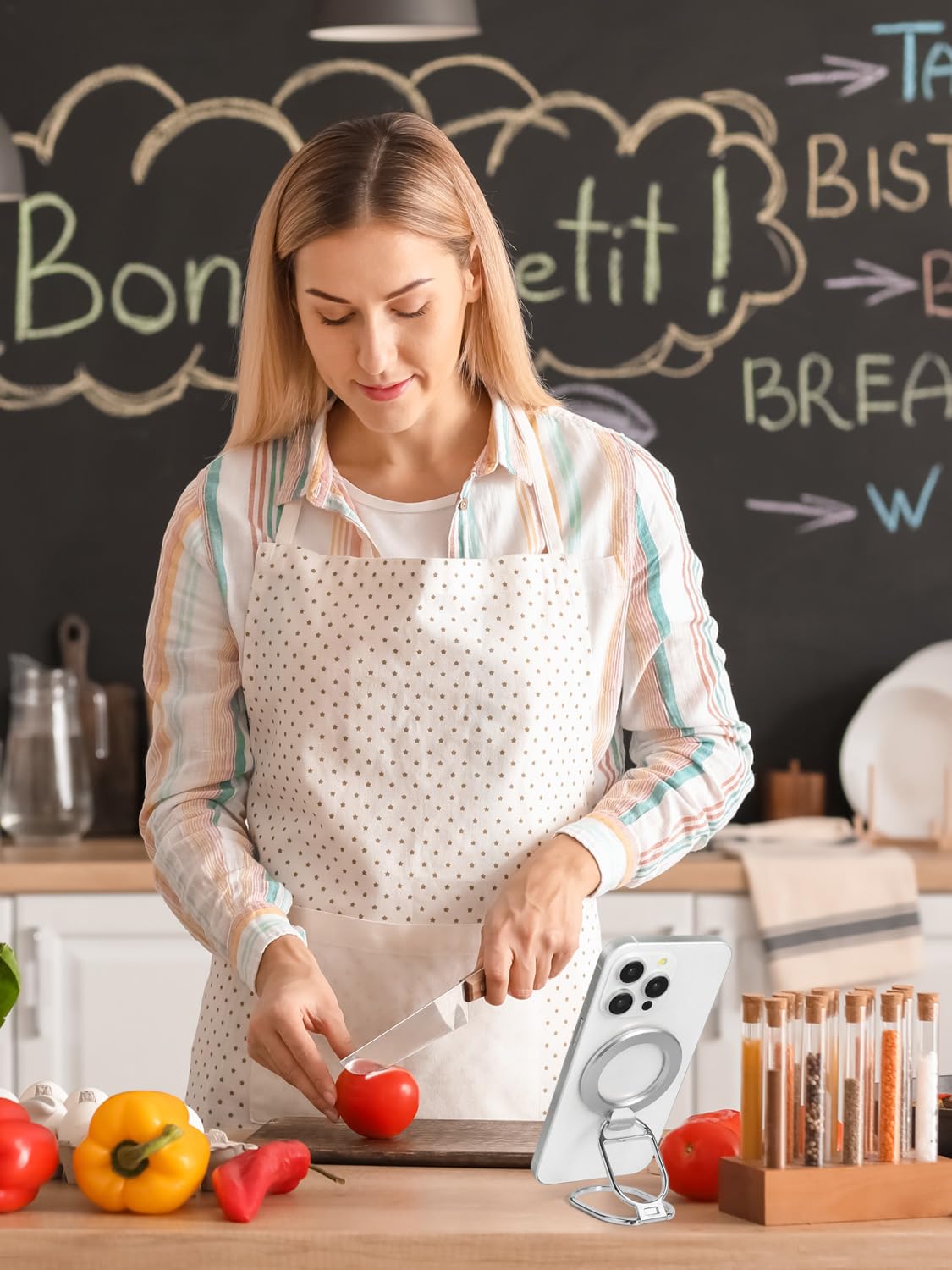 MINDSKY Phone Stand Phone Grip Compatible with iPhone 12 13 14 15 Mini Pro Pro Max Accessories Removable Magnetic Finger Phone Ring Grip (Silver) - View 6 of 7